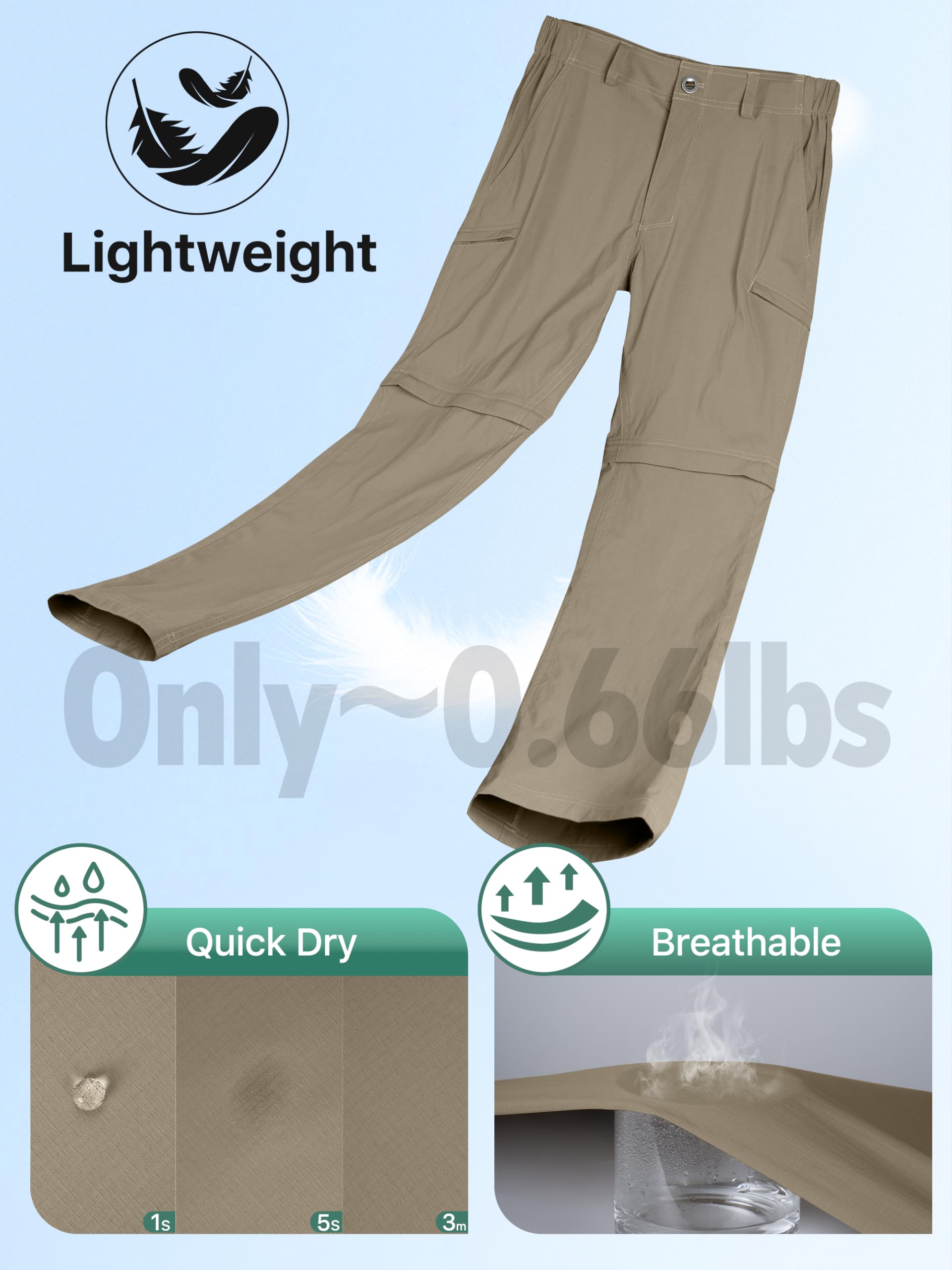 Free Soldier Pantalon convertible de randonnée pour homme Résistant à l'eau UPF 50+ - Marron - 38W x 32L