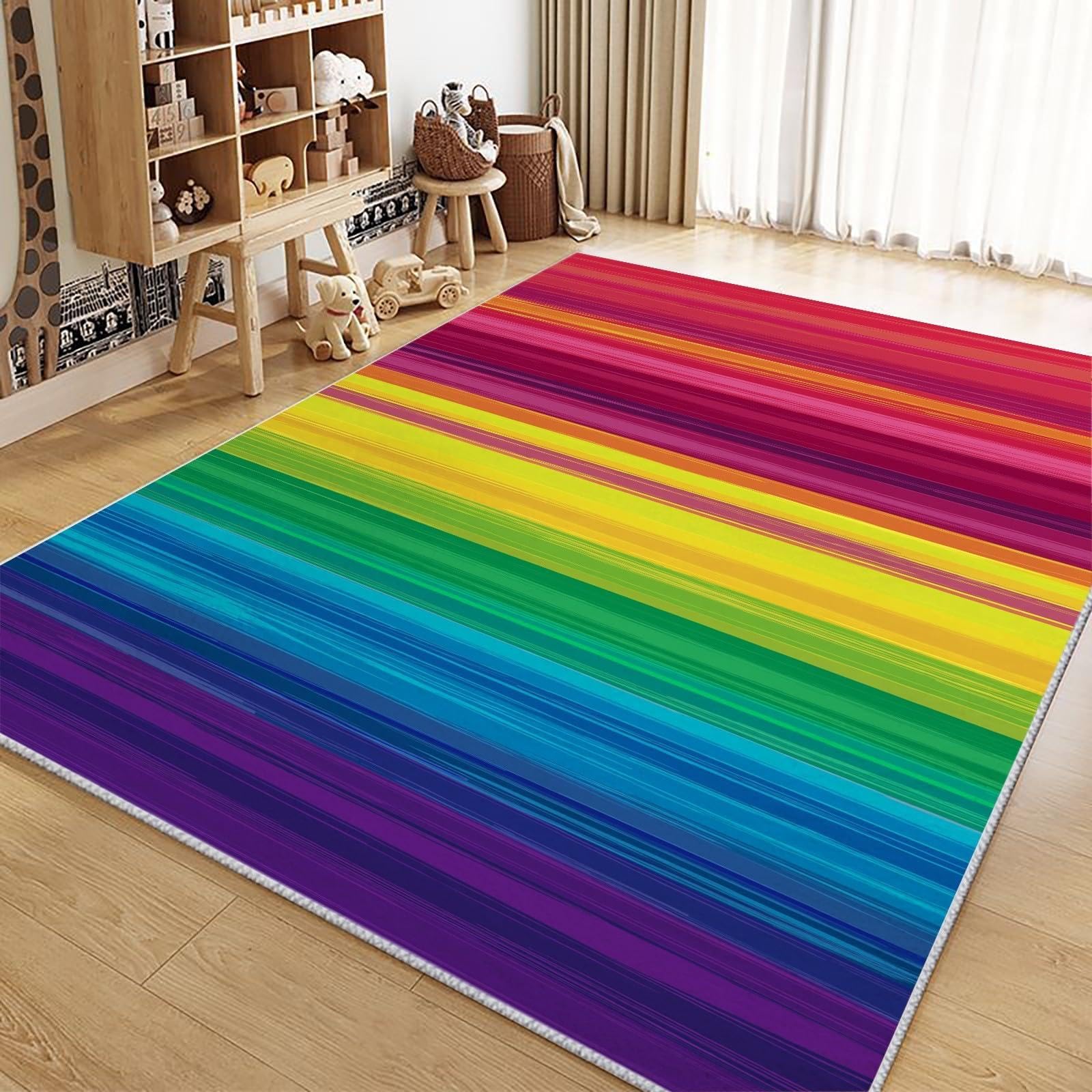 Tapis enfant arc-en-ciel lavable en machine pour finir avec les taches