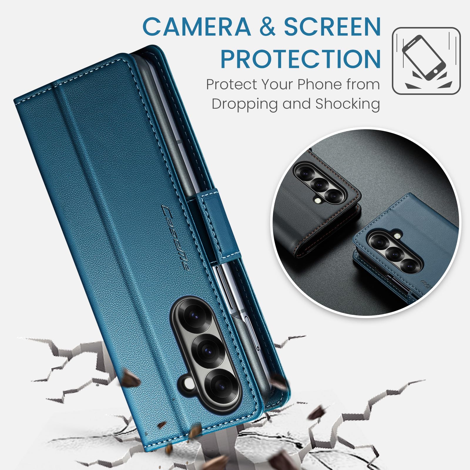 for Samsung Galaxy Z Fold 7 Case, Premium PU Leather Wallet Case Flip Cover with [RFID Blocking][Card Holder][Stand Function] Shockproof Protective for Samsung Galaxy Z Fold 7, Blue — view 6