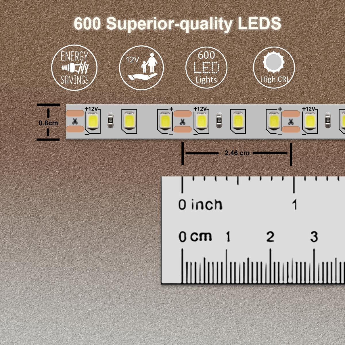 HOMINA LED Strip Lights, 5M 600 LEDs 24W LED Light Strip, 4000K Bright Natual White Dimmable Tape Light for Bedroom Kitchen - Image 2