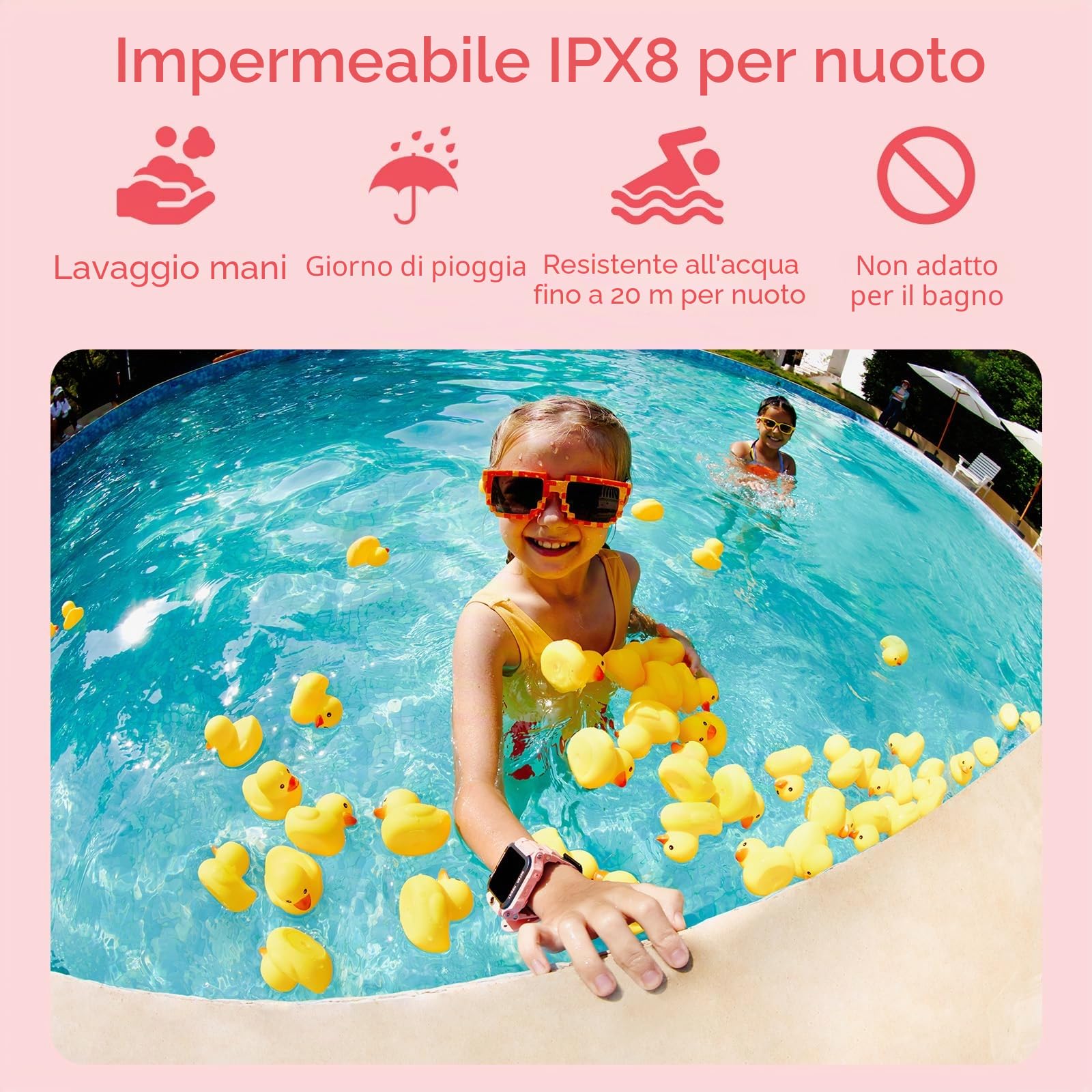 imoo Z7 Smartwatch Bambina Ragazza, Orologio Intelligente per Ragazze con Videochiamate & Chiamate Lunga Autonomia, Orologio Bambino Localizzatore GPS, Resistente all'Acqua per Nuoto IPX8 (Z7, Rosa)