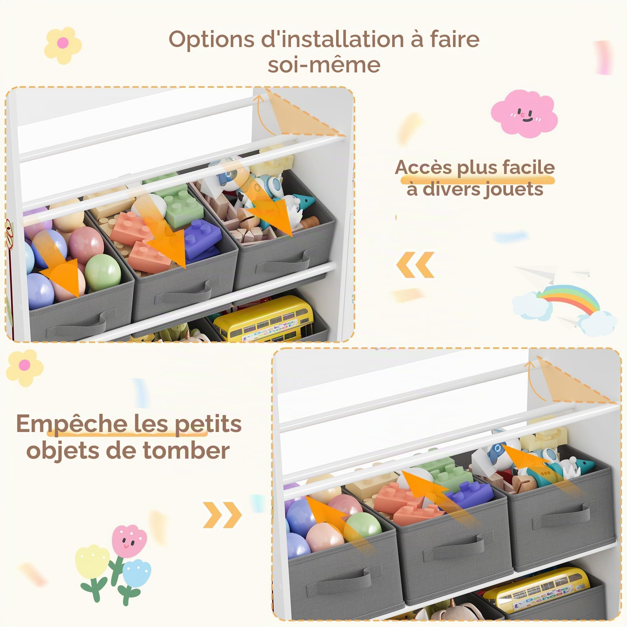 HOCSOK Meuble Rangement Enfant, Rangement Jouet Enfant avec Étagère Bibliothèque pour Chambre d’Enfant, Blanc, 1 Pièce