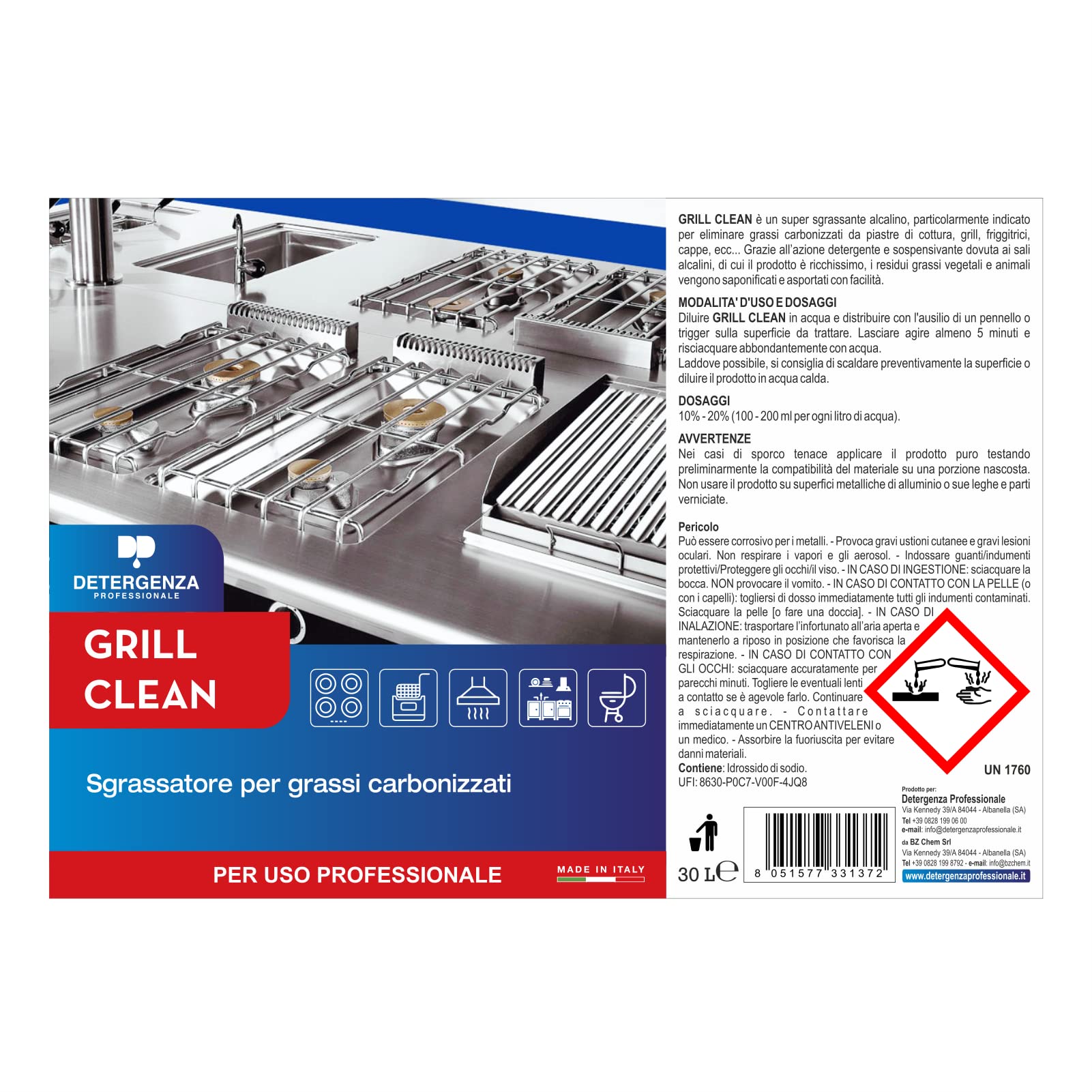 SGRASSATORE per Grassi CARBONIZZATI Grill Clean CONCENTRATO - Tanica da 30 L