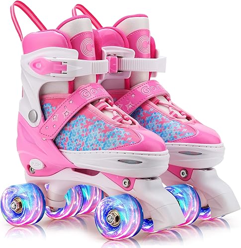 Miniatura 8 de Gonex Patines para niñas niños y mujeres con ruedas iluminadas y tamaños ajustables para interiores y exteriores Azul / Patchwork, Rosado, Morado