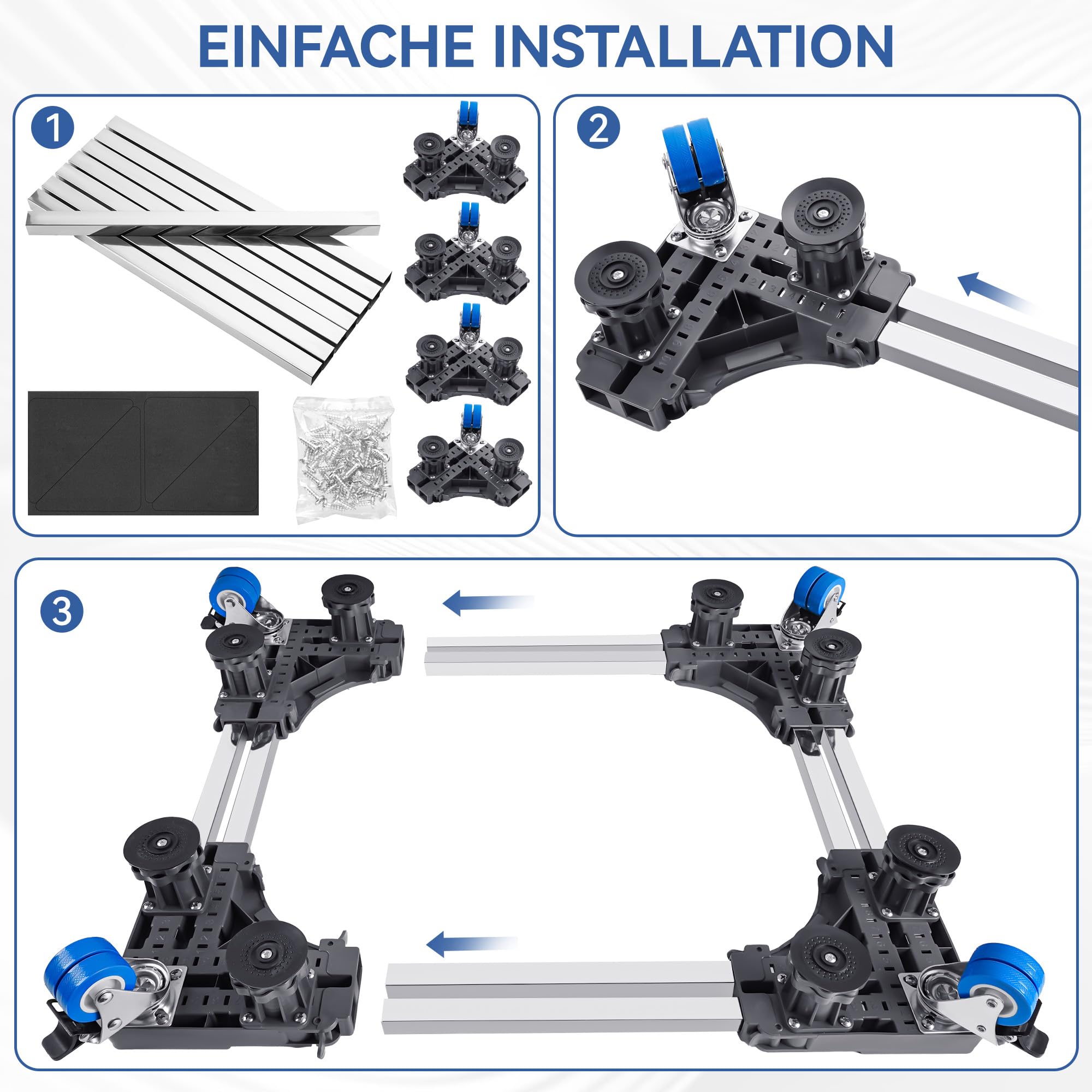 Base universale per lavatrici: base regolabile per 45-68 cm lavatrice asciugatrice frigorifero (tubo in acciaio a doppio strato+4 ruote+8 piedi (400 kg)) - 5