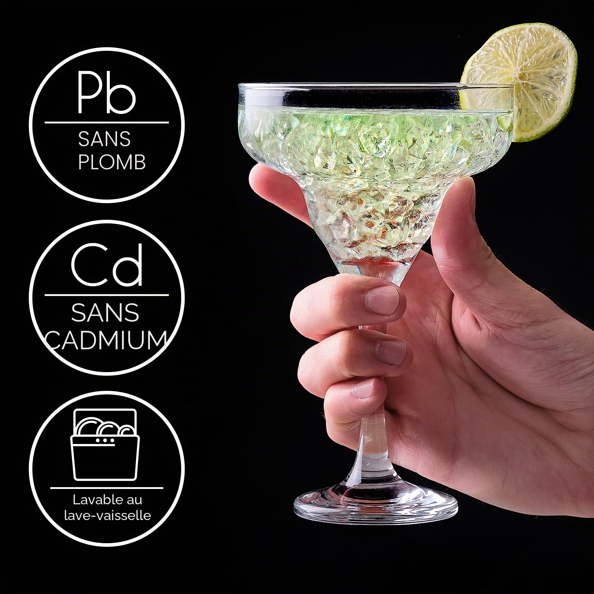 Crystalia Verre Margarita, Lot de 4, 300ml 100% SANS PLOMB Verre à Cocktail, Verres à Expresso Martini, Verres a Margarita pour Boissons Glacées
