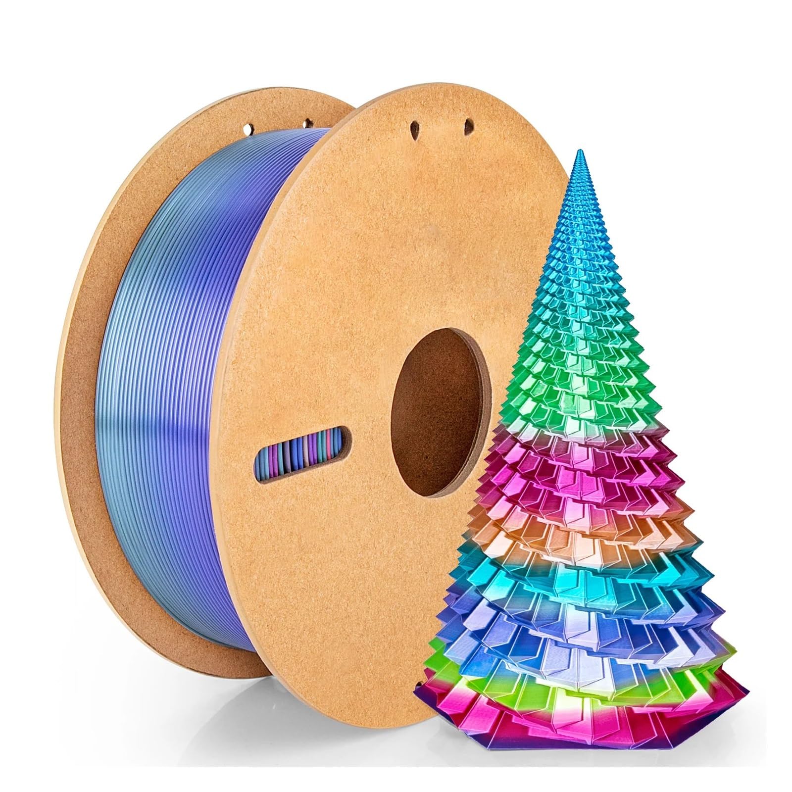 Filament PLA Silk Rainbow 1,75 mm, série bleue, bobine de 500 g/1 kg, brillant, dégradé de couleurs rapide, compatible avec la plupart des imprimantes FDM.(Blue Series 1KG)