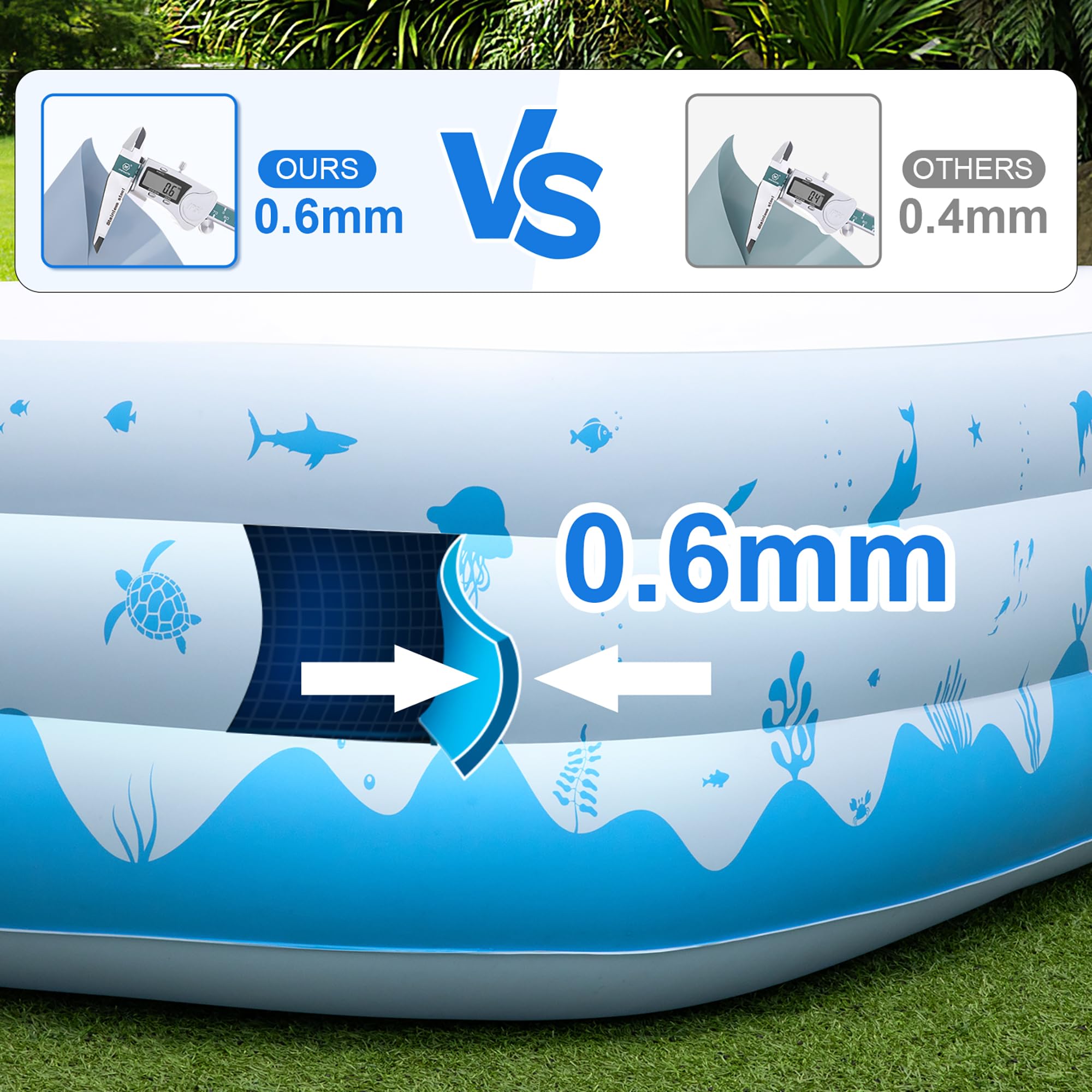 Grandi piscine gonfiabili con luci, 368 cm x 188 cm x 56 cm, piscine gonfiabili familiari per adulti, piscina gonfiabile alimentata a energia solare per il cortile (pompa d'aria non inclusa)