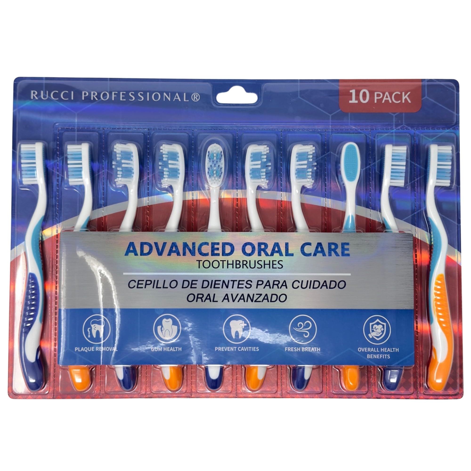 Rucci Professional Advanced Oral Care Toothbrushes Soft Bristles 10 Pack Blue and Orange