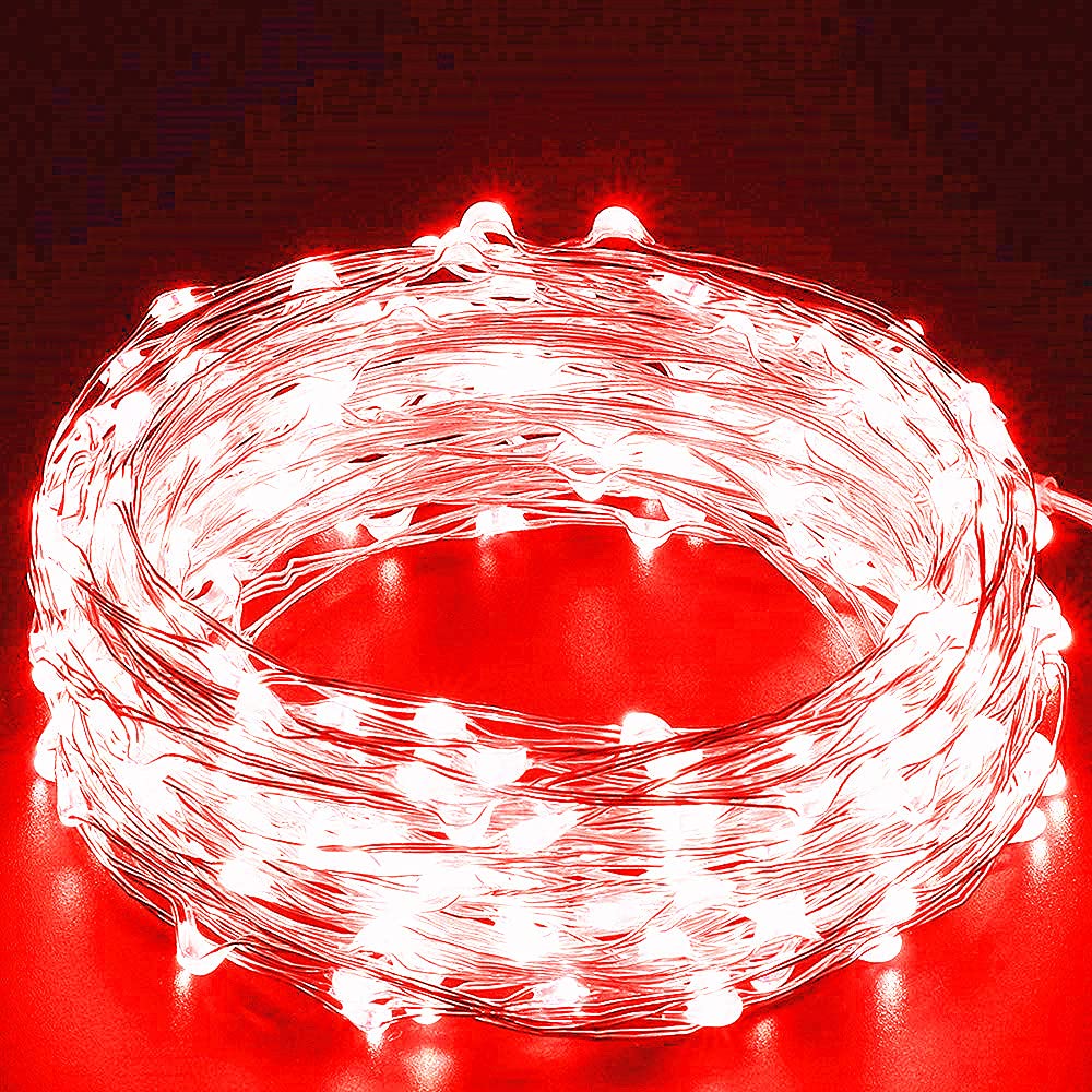 MyrRhe Guirnalda de Luces con Pilas, 2 Unidades, 20 m, 200 LED, Cadena de Luces de Alambre de Cobre con 8 Modos, alimentada por USB for decoración navideña (Rojo) ! (Color : Red)