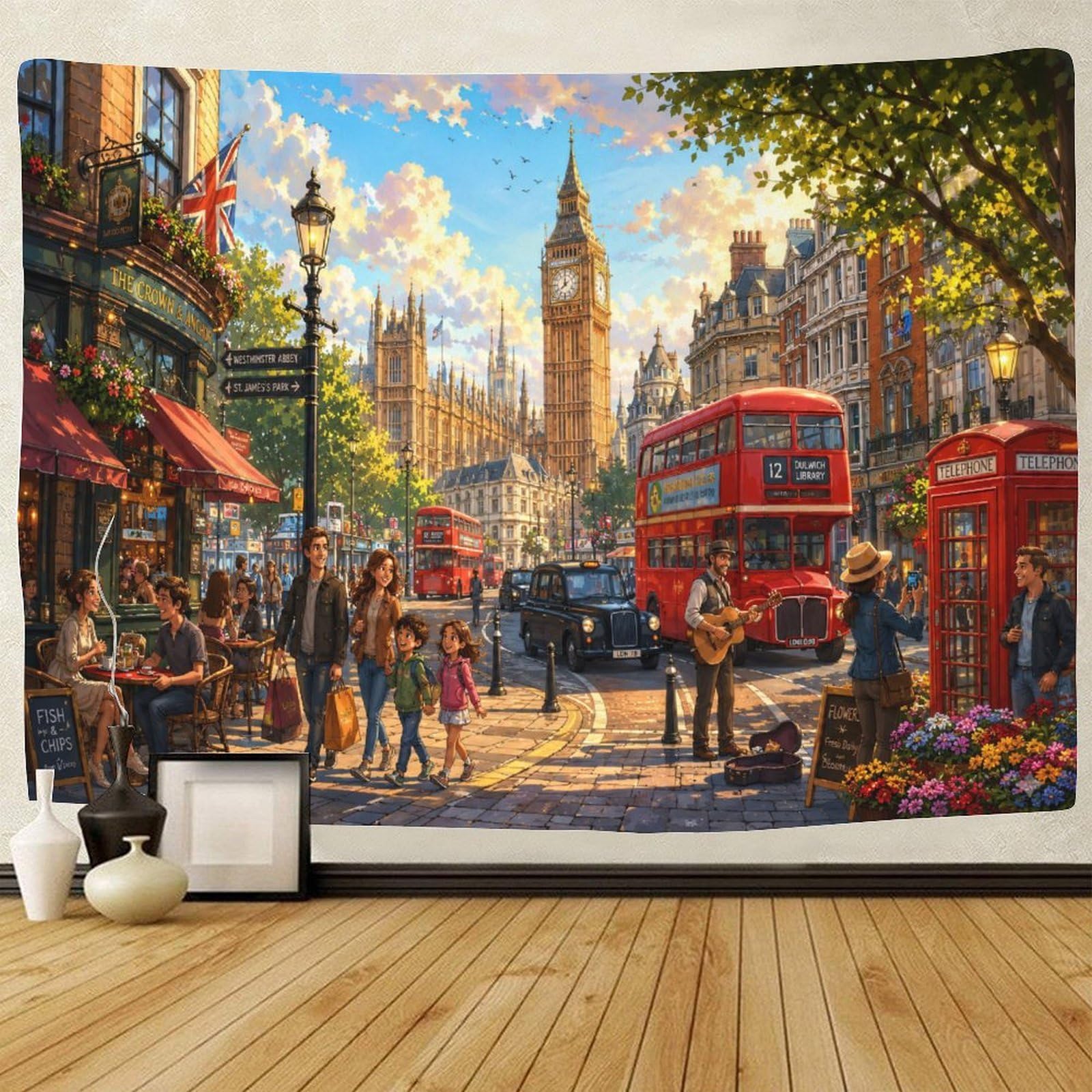 ASDFGHJKLZA London Big Ben City View Wall Tapestry 3D Print Wall Art Decor Tapestries Poster Home Decoration Bedroom Dorm 150cmx200cm