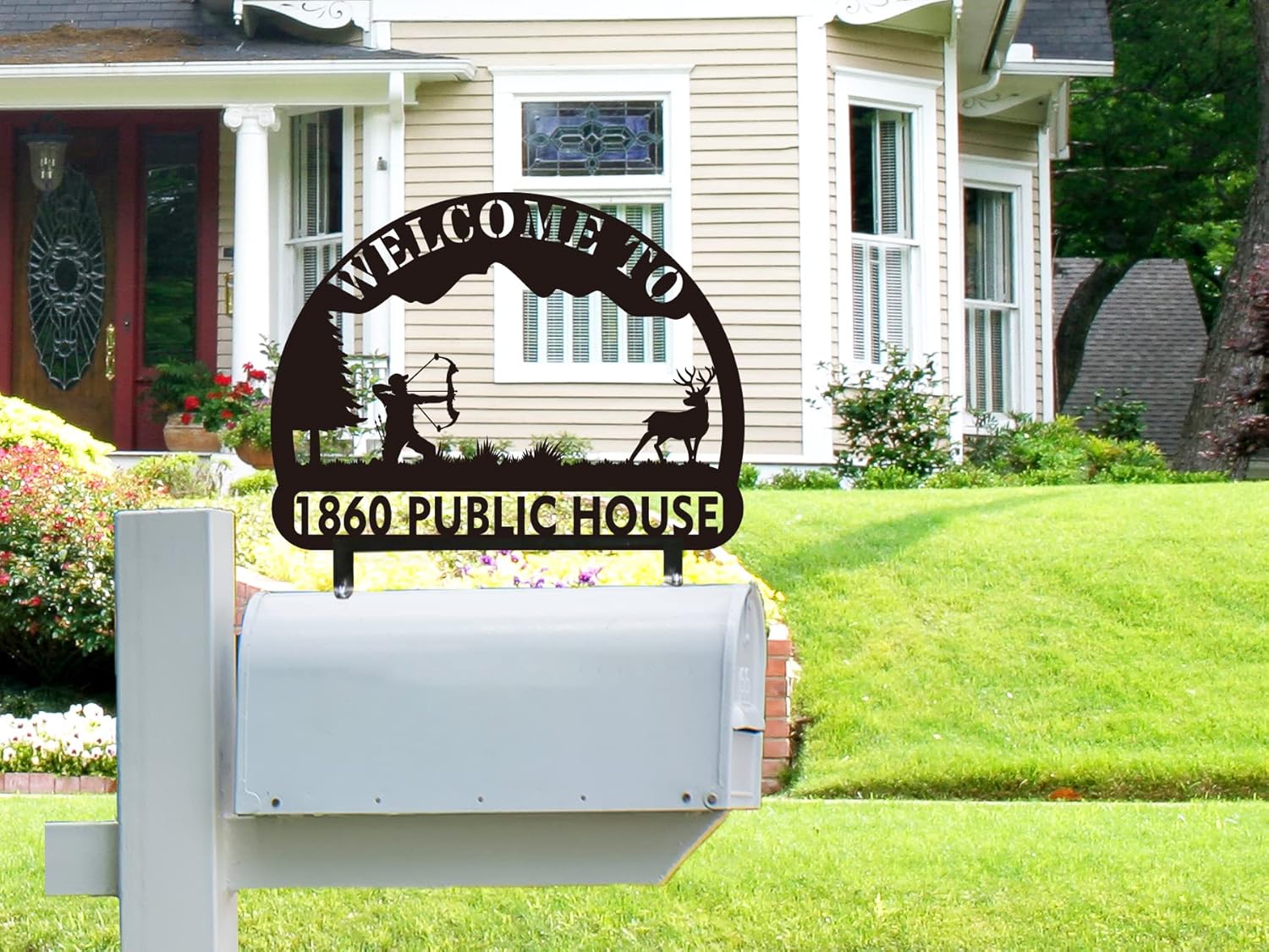 Hunting Deer Mailbox Topper Sign, Personalized Metal Deer Mailbox Topper Sign, Custom House Number Mailbox Topper, Personalized Decorative Mailbox Address Sign