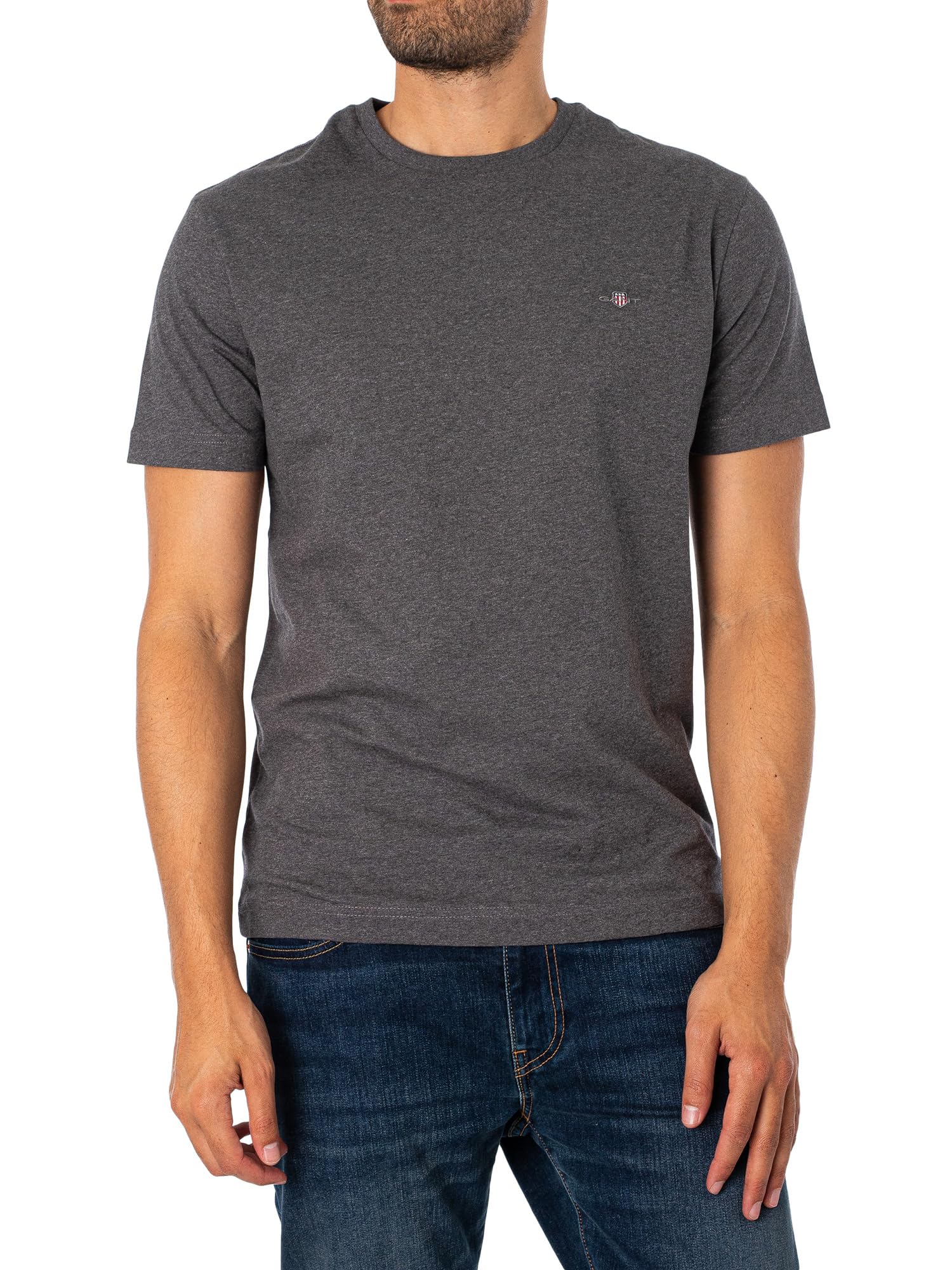 Gant Men's Antracit Melange Reg Shield Ss T-Shirt, Antracite Melange, Small