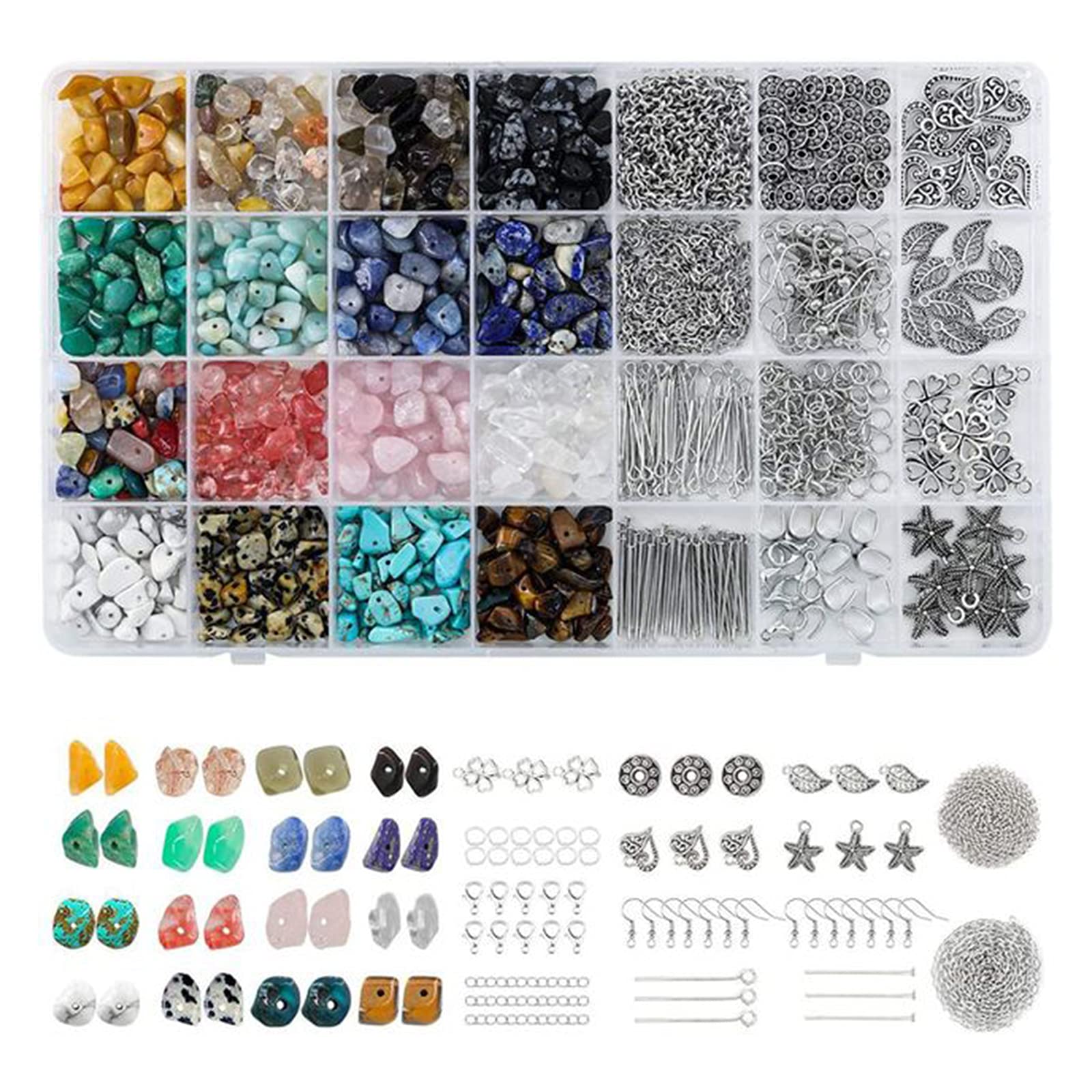 Naturalne Chipsy Kryształowe Nieregularne Kamienne Koraliki Zestaw Z Metalowym Koralikiem I Sznurkiem Elastycznym Do Robienia Biżuterii Rękodzieło(Color:re)