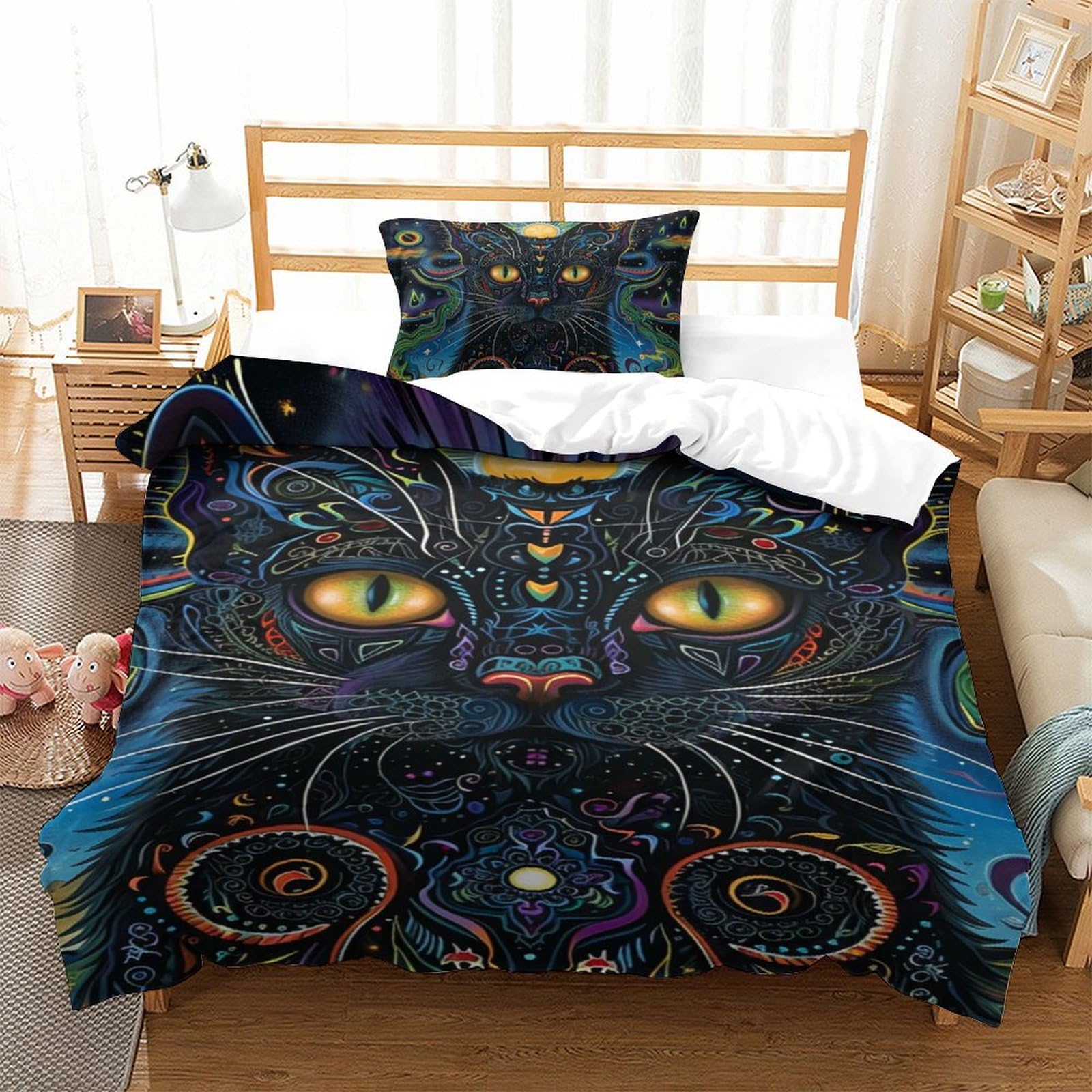 Housse de couette chat microfibre avec fermeture éclair pratique 135x200