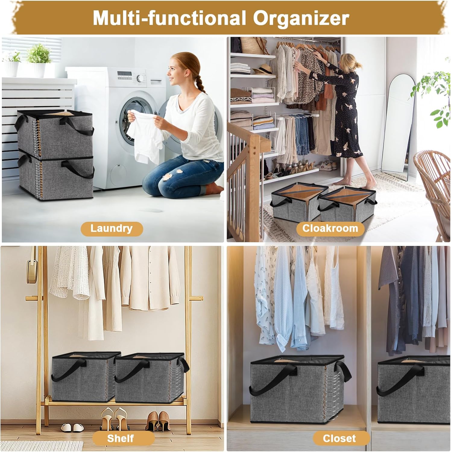 Clothes Hanger Organizer Storage Box, 2 Pack Large Collapsible Hanger Storage Containers with Handles, Clothes Hanger Organizer Holder for Closet Tidier Laundry Rooms Wardrobe Drying Rack