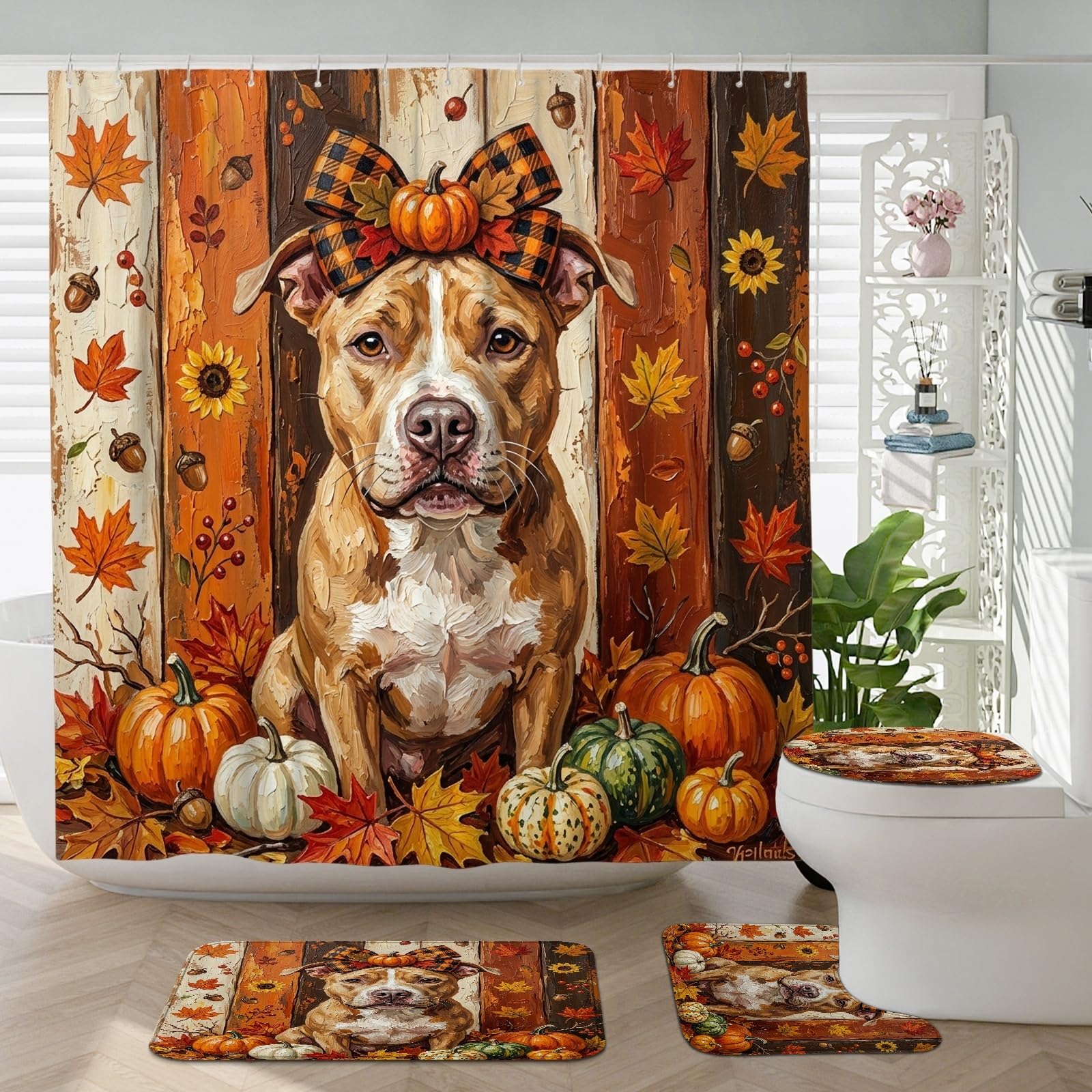 Tapis de couvercle de toilette et accessoires de salle de bain rustiques pitbull