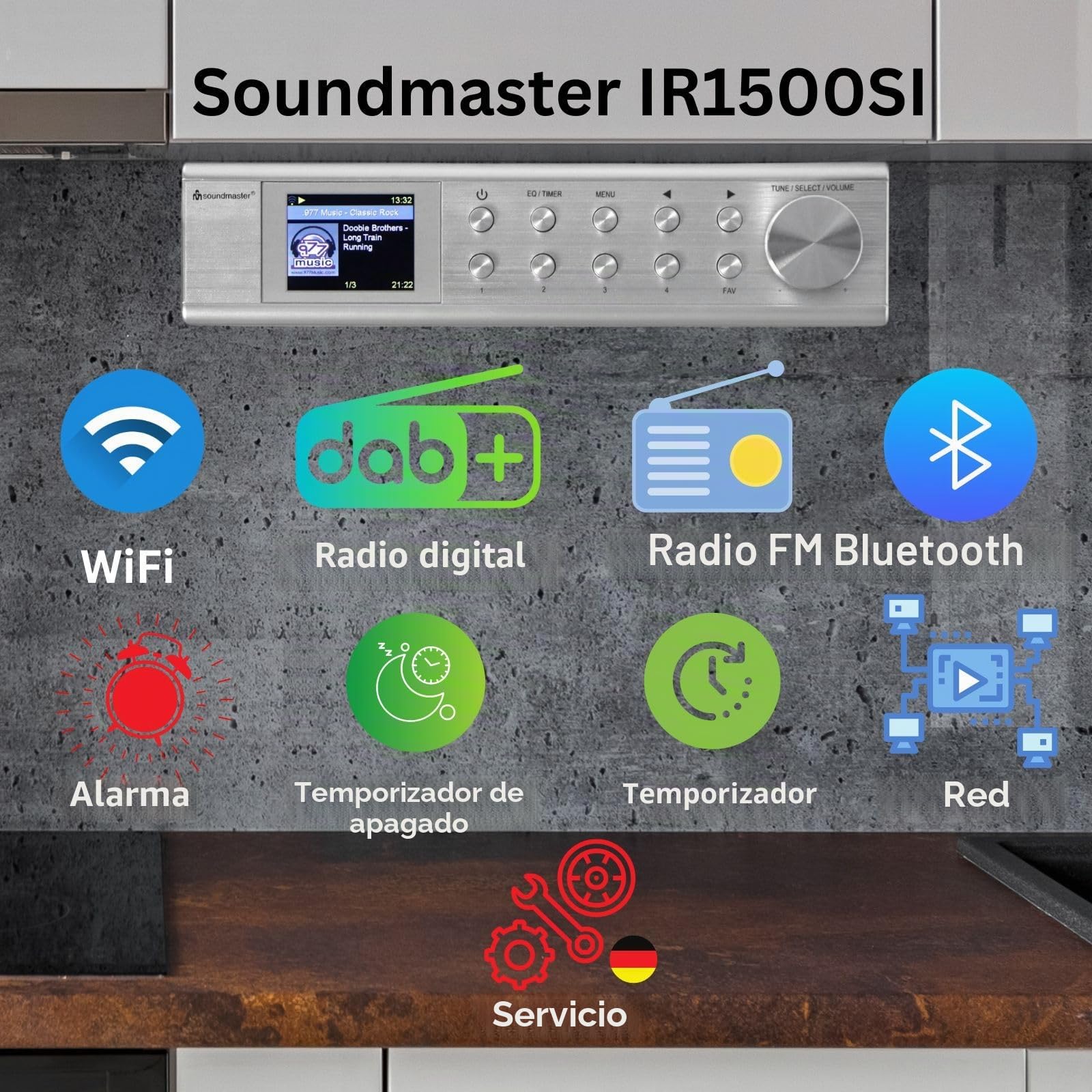Soundmaster IR1500SI Radio por Internet Dab+ Radio Digital Reproductor de Red UPNP Bluetooth Radio bajo encimera de Cocina Radio bajo encimera