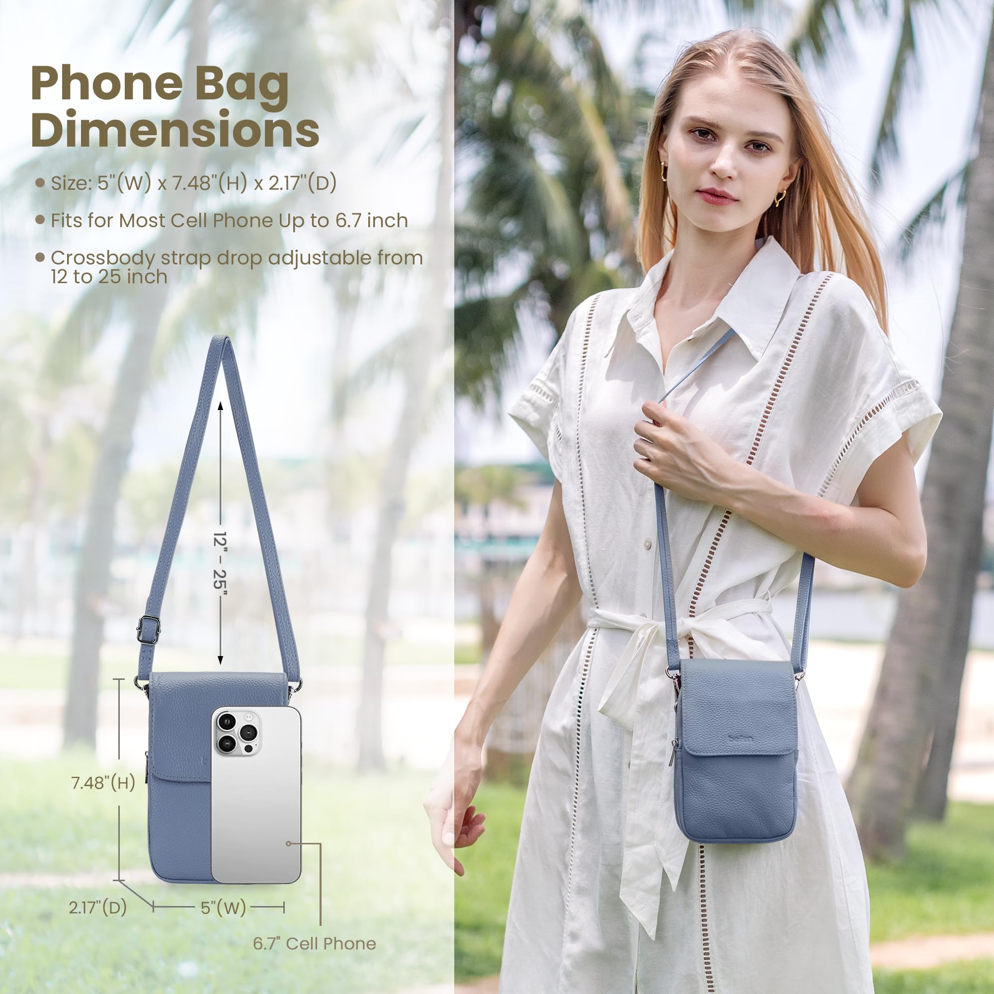 befen Bolso Bandolera Mujer Pequeño de Cuero Genuino Bloqueo RFID Bolso Bandolera Móvil, Bolso Cruzado para Teléfono Celular