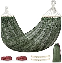 Garden Hammock, Camping and Outdoor, Super Soft and Breathable Nylon Mesh Hammock with Anti-Roll Beams and Carry Bag, Load Capacity 250 kg