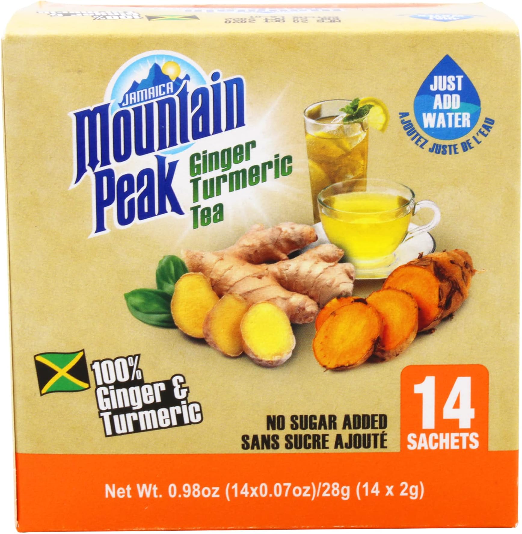Jamaica Mountain Peak Ginger Turmeric Tea, With No Added Sugar, 6.3 oz
