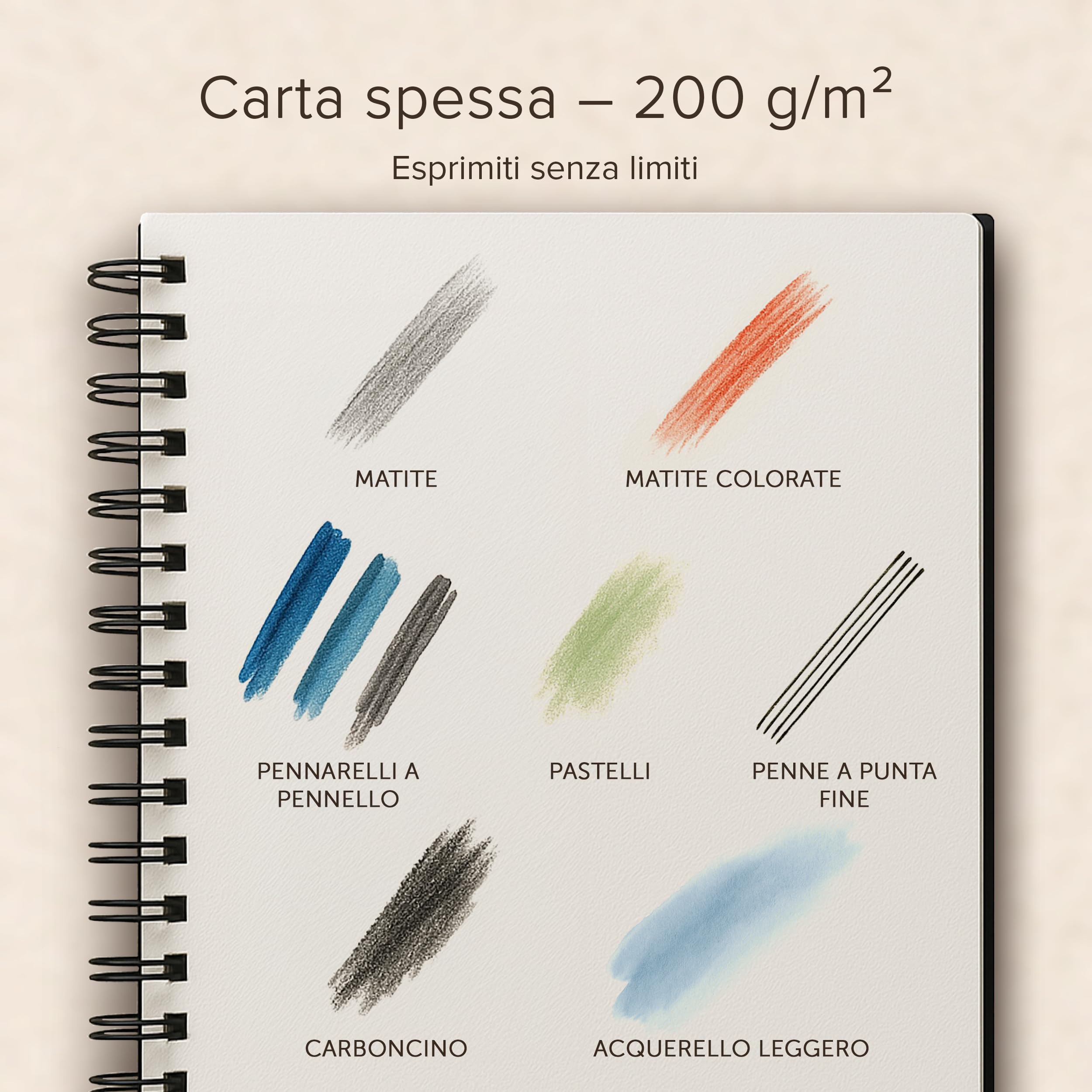 Blocco per Schizzi A4 con Copertina Rigida – Carta Molto Spessa da 200 g/m² – Grande a Spirale per Bambini, Professionisti, Disegni – 21 x 29 cm, 40 Fogli / 80 Pagine