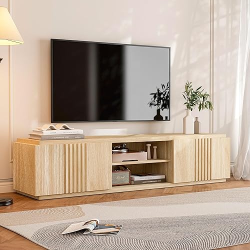 BELLEZE Soporte de TV de 70 pulgadas para televisores de hasta 75 pulgadas, mesa consola central de entretenimiento multimedia con cajones de gran