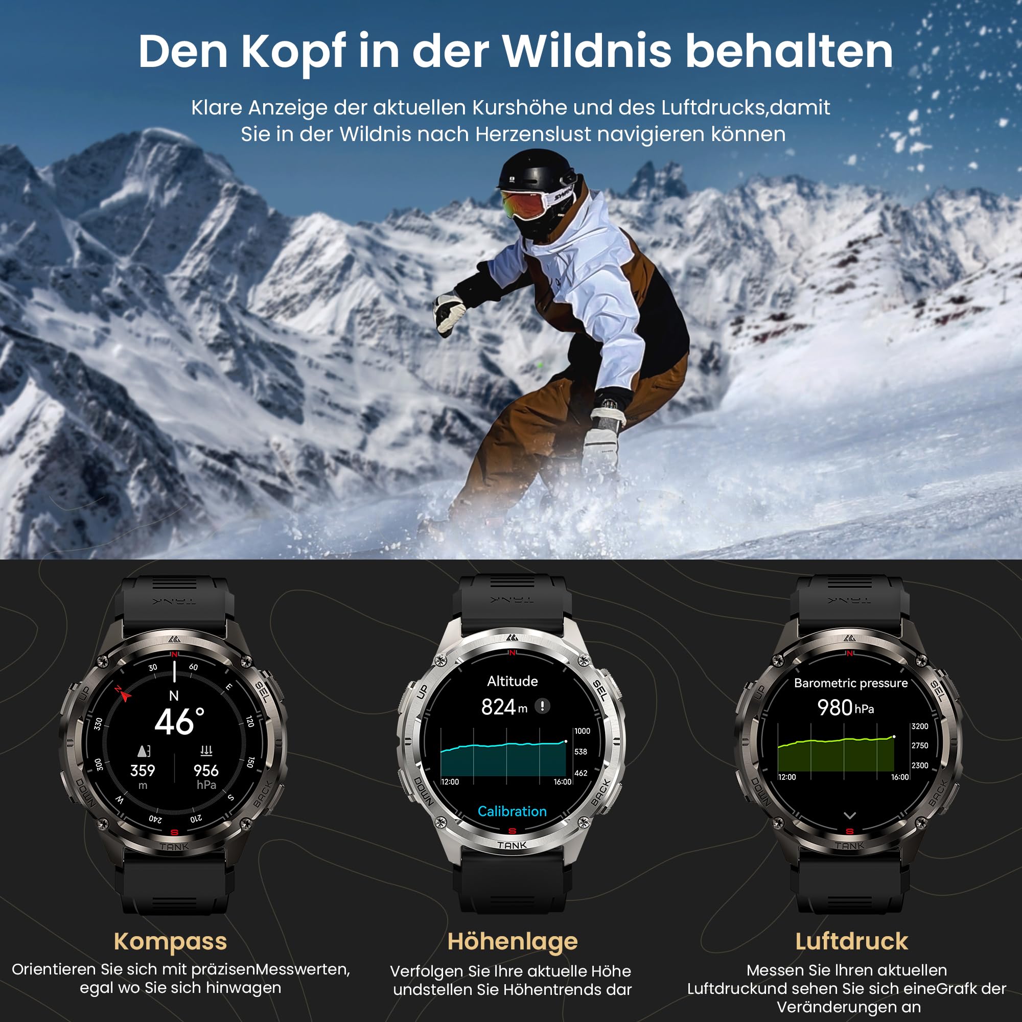 KOSPET Tank T3 Ultra 2 Smartwatch Herren, Dual-Band GPS, 1,43'' AMOLED