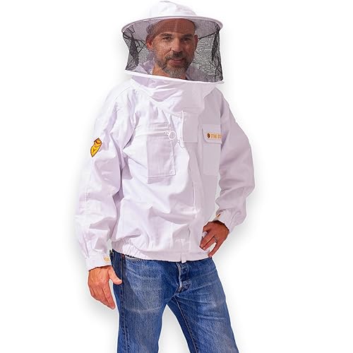 Chaqueta de apicultura para adultos con velo redondo y sombrero para protección contra picaduras de abeja de miel con algodón puro, chaqueta gruesa