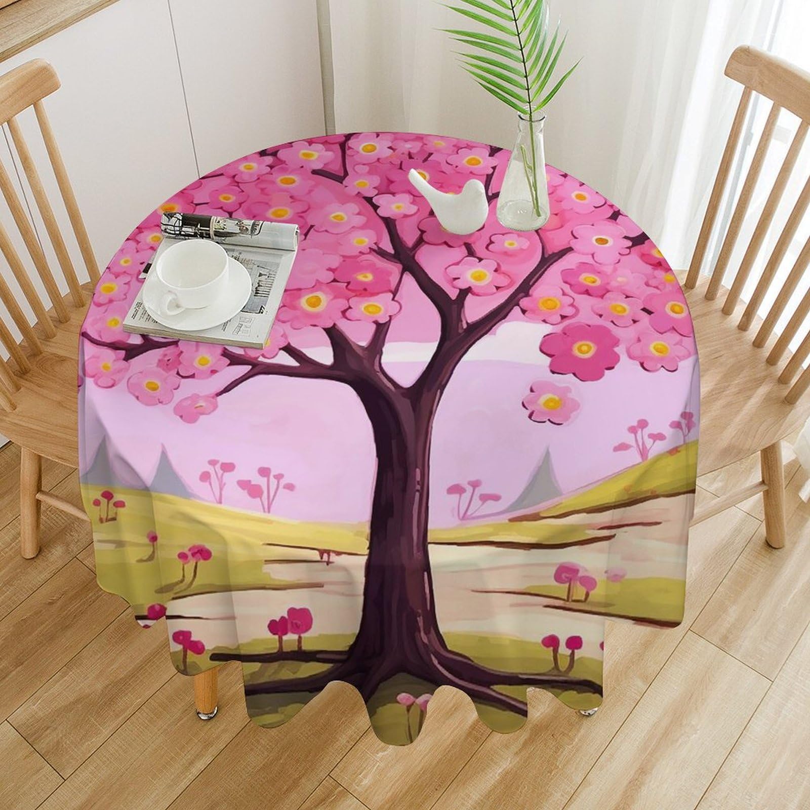 Nappe de table ronde pour terrasse fleurie et banquet de mariage