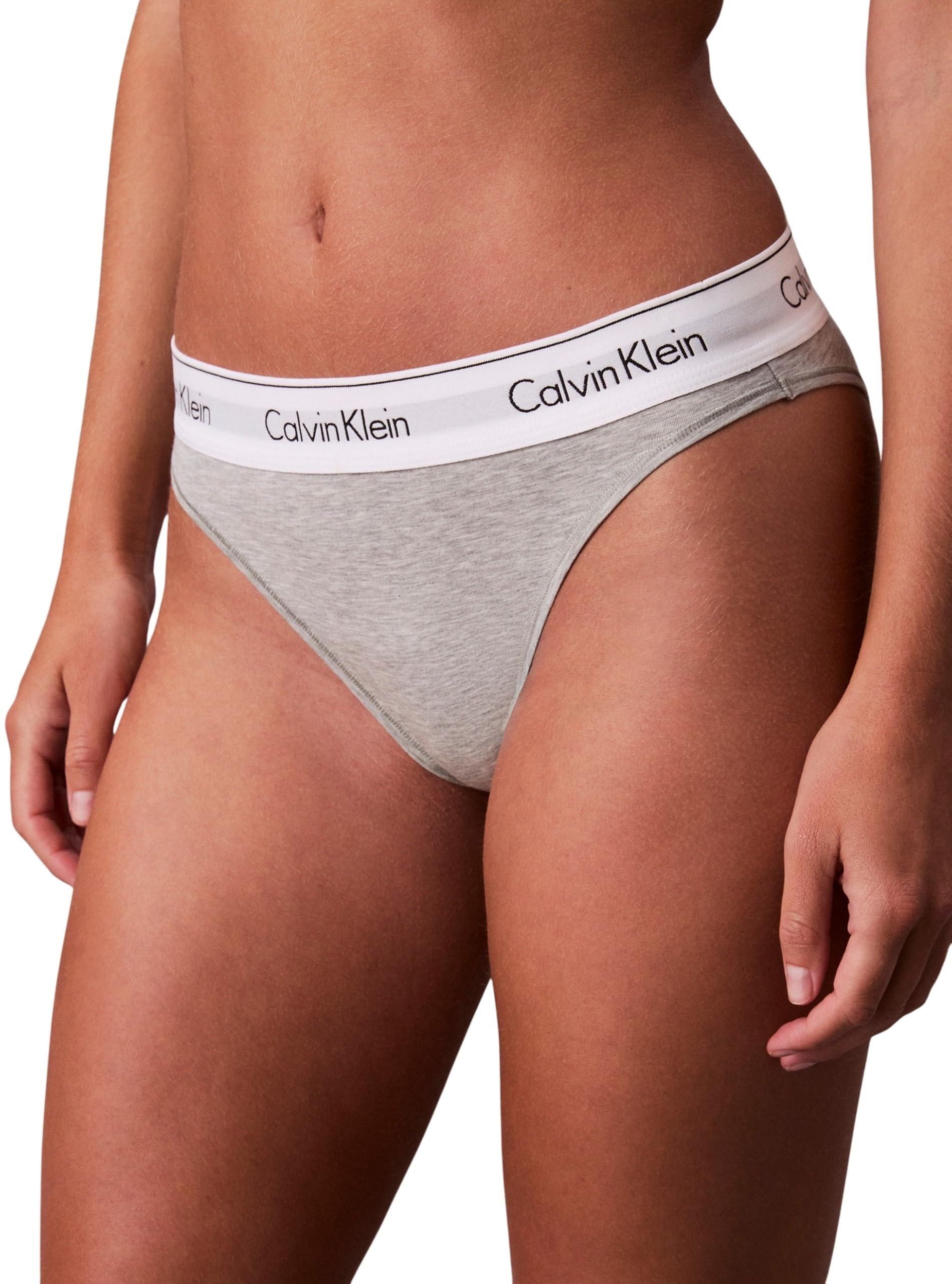 Calvin Klein Women’s High Leg Briefs with Logo Waistband, Grey (Grey Heather), S