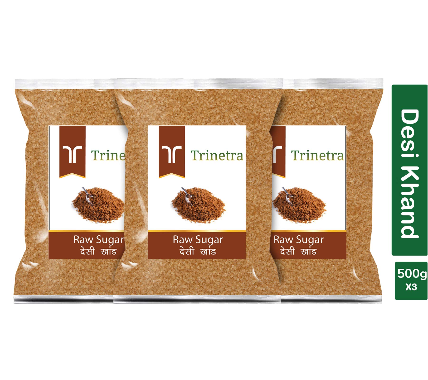 Trinetra Desi Khand (Raw Sugar)|500gm Each (Pack of 3)| COMBO OFFER| Packing| Processed Organically| Chemical & Sulphur Free| Healthier Choice| With rich taste & fine texture