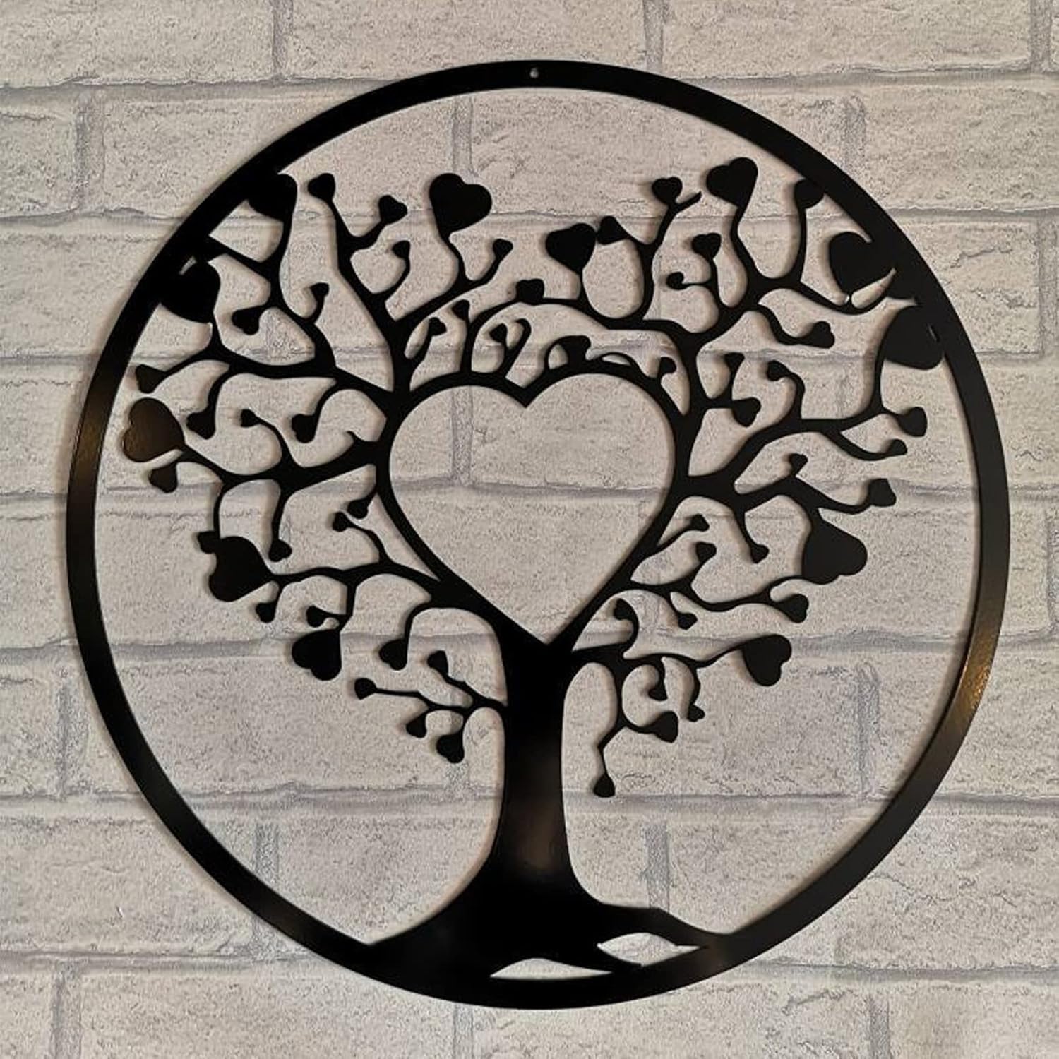 WANGLE Arte de Pared de Metal de árbol de la Vida en Forma de corazón, Escultura de Pared de Hierro Forjado Hueco Creativo, 24 Ramas en Forma de corazón Arte Colgante
