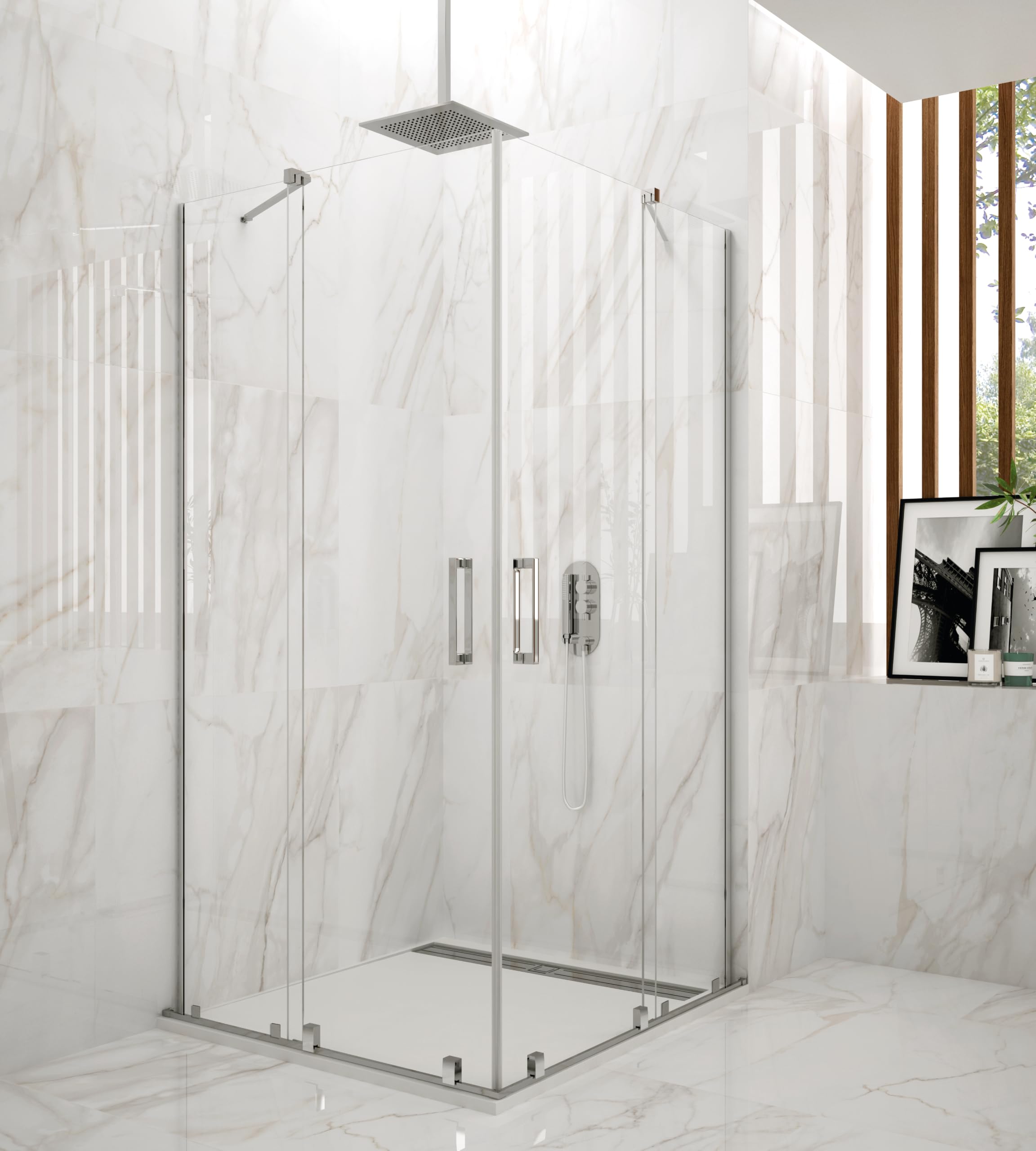 GME - Mampara Ducha Cromada Dos Puertas 2 Fijas + 2 Correderas 95X75cm | Mampara de Cristal Reversible, Perfilería con Ancho Adaptable y 195cm de Altura | Vidrio con Grosor 6mm y Cierre Magnético