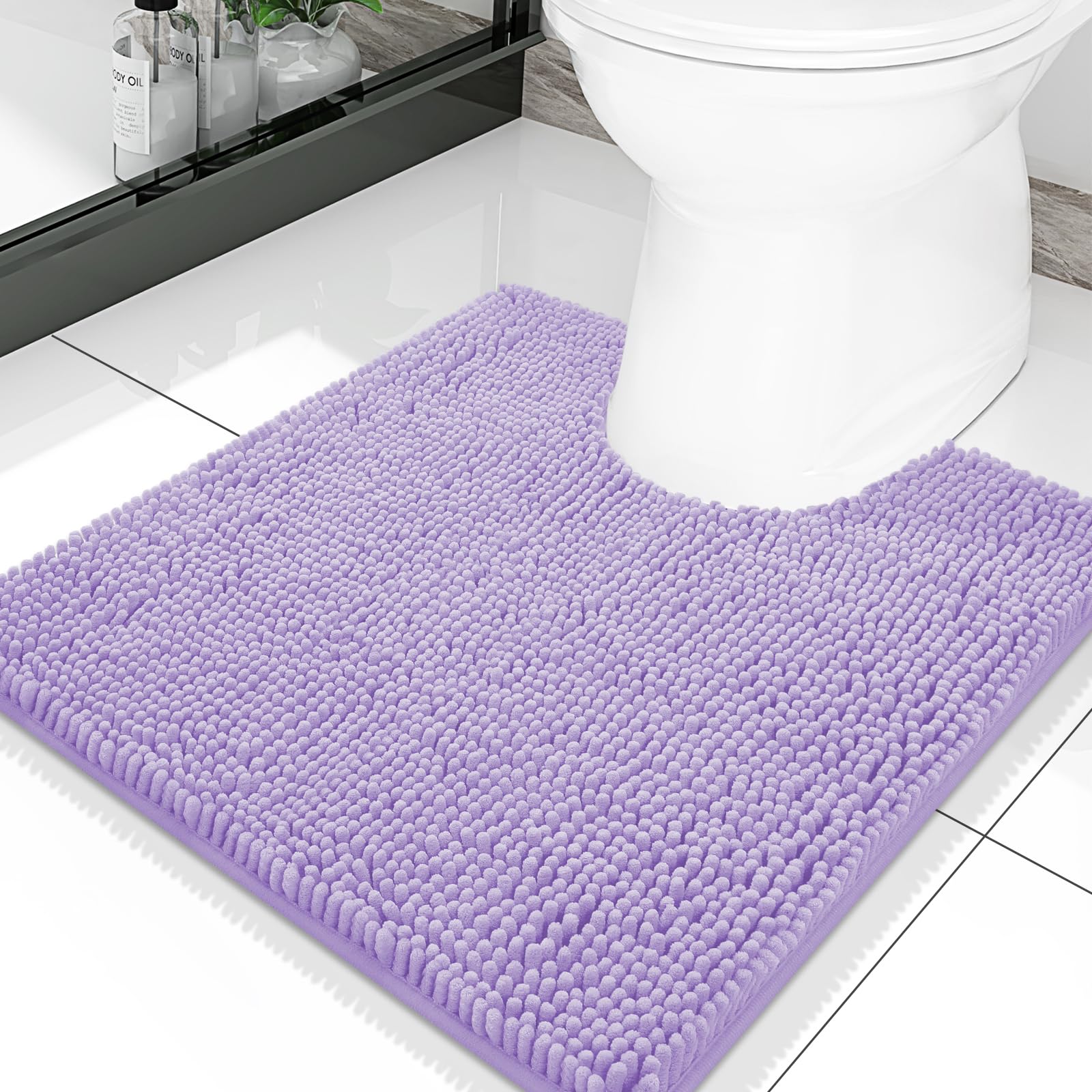 Smiry Luxury Chenille Toilet Rugs U-Shaped 20x20, Soft Absorbent Non-Slip Contour Bathroom Rugs for Toilet, Machine Washable Contoured Bath Mats,