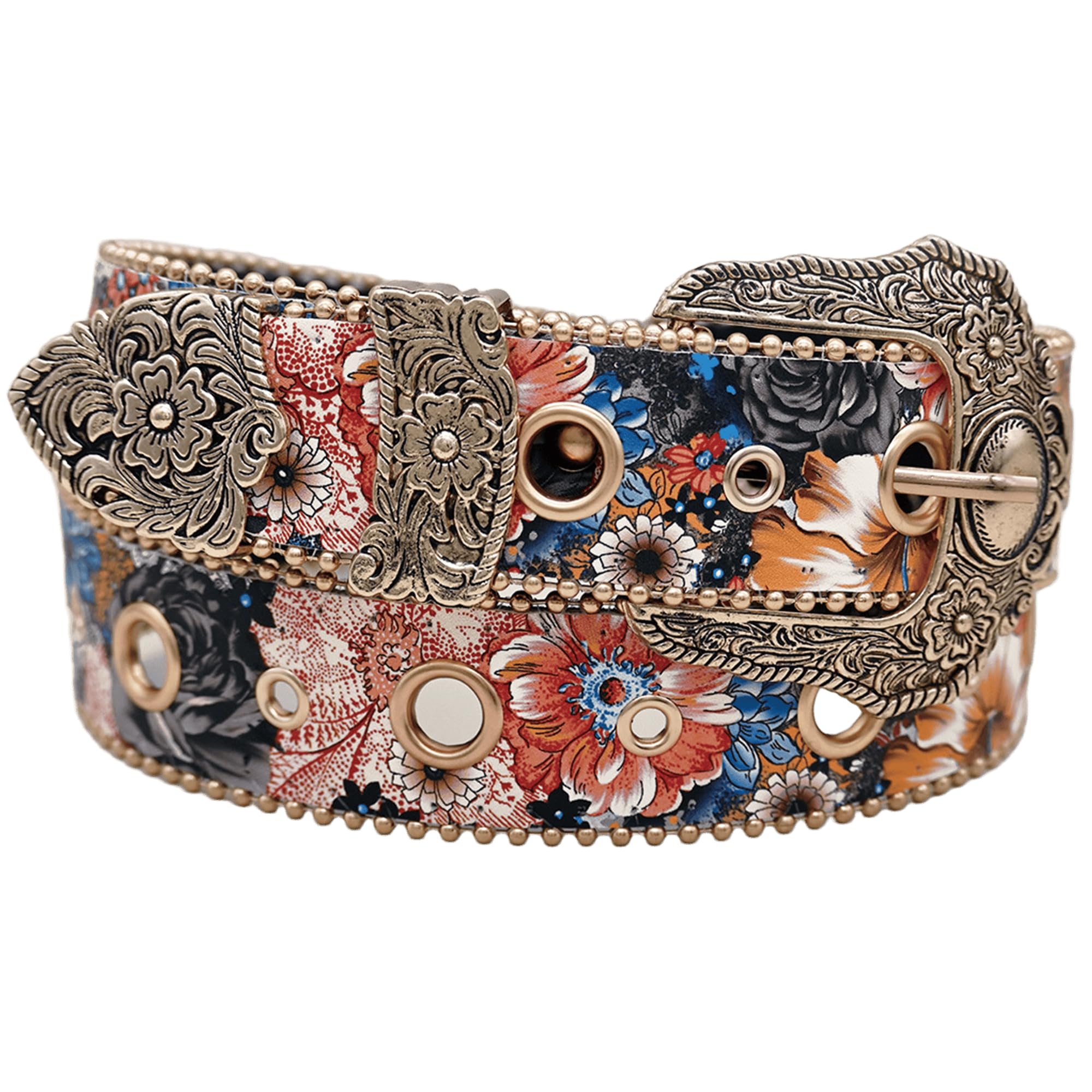 Womens Floral Western Belts W Vintage Carved Buckle Festival Cowgirl Belt for Country Jeans Waist 25-40