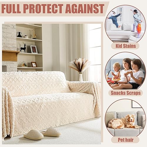 Miniatura 2 de Newwiee Funda de sofá de felpa jacquard de gofre de 71 x 118 pulgadas, cálida, funda de sofá de felpa esponjosa, protector de muebles, acogedor