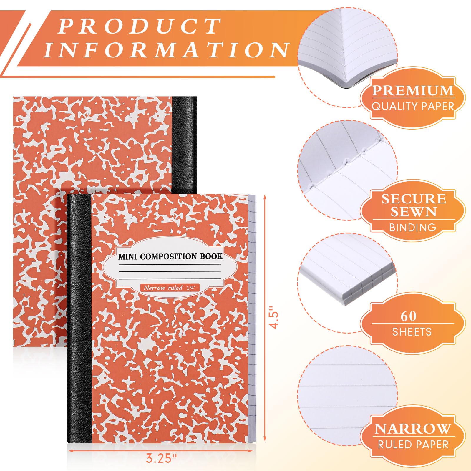 Colarr Confezione da 48 mini quaderni per composizione, copertine in marmo assortite, 11,4 x 8,1 cm, a righe strette, mini quaderni in marmo per bambini, università, scuola, ufficio, 120 pagine (60