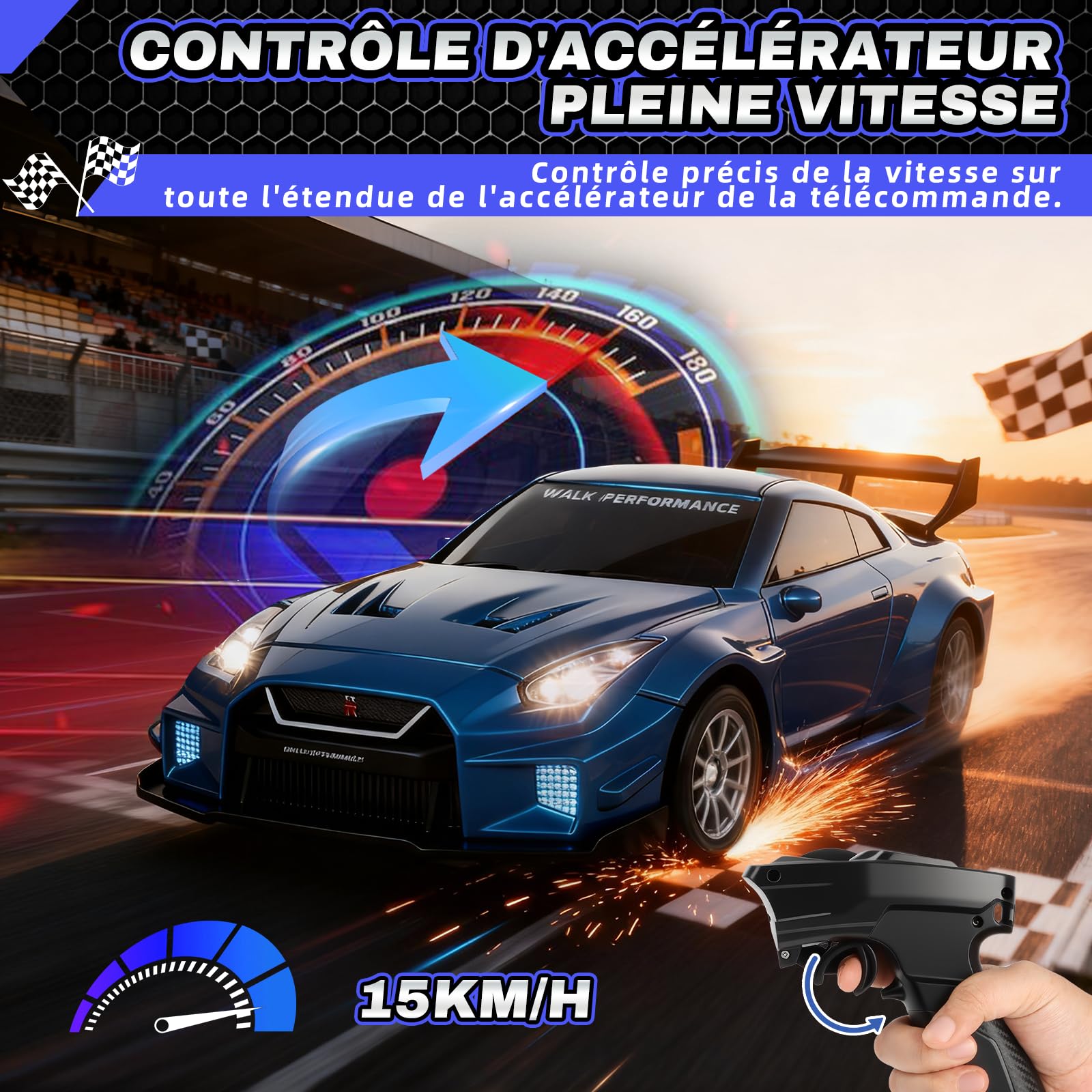 YOOHBERRYS Voiture Télécommandée Drift Pro, 1:43 Mini RC Drift Car, 4WD Dérive Car, Mini Voiture Télécommandée avec Gyros, Lumière LED, 15km/h, Cadeau de Jouet pour Les Enfants de 14+ Ans (Bleu)