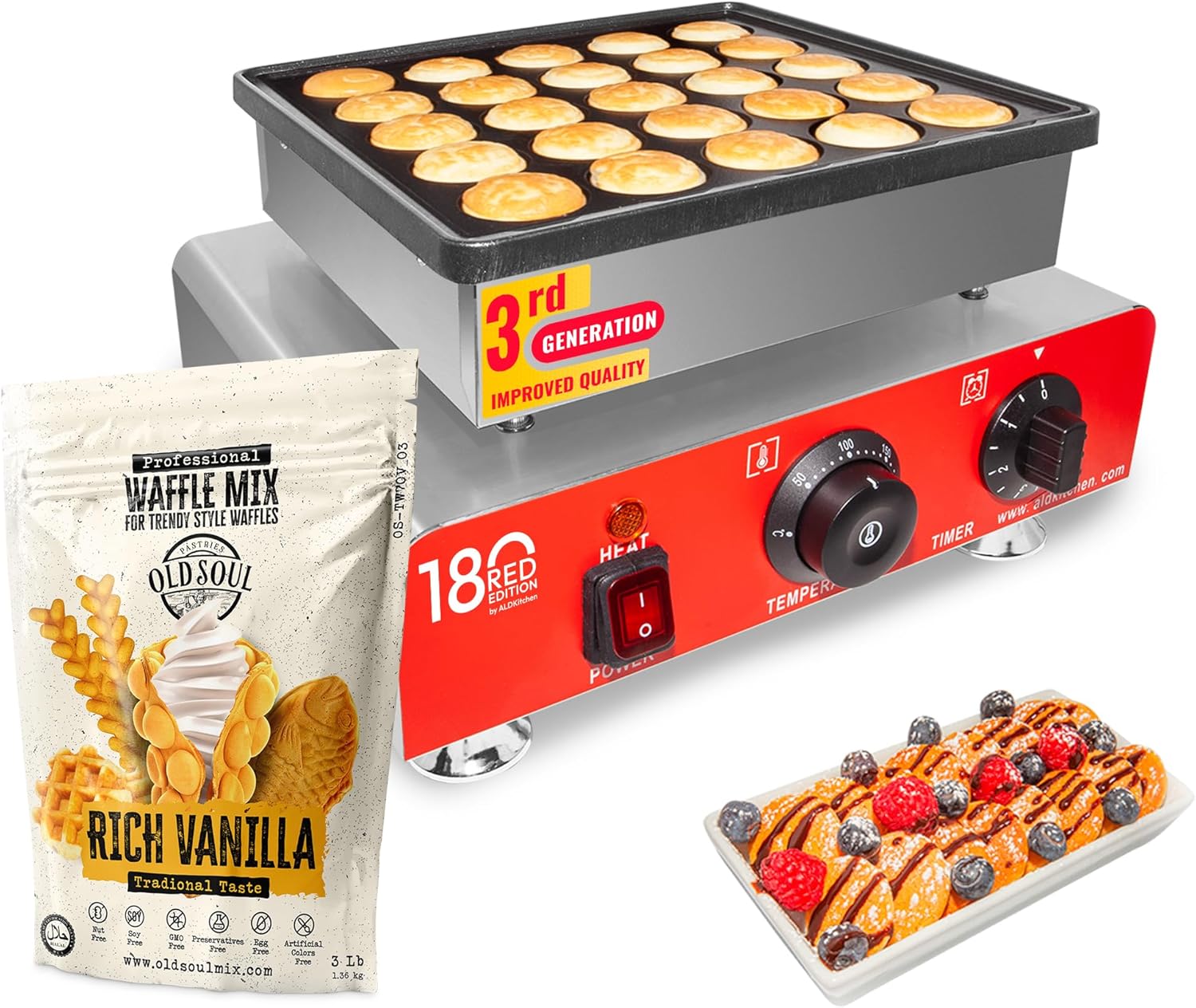 ALDKitchen Mini Dutch Pancake Maker | Poffertjes Maker | Nonstick | 110V (25 Pancakes)
