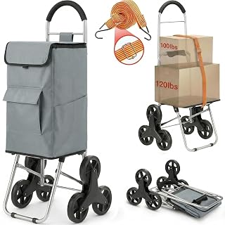 Shopping Cart, Super Loading Stair Climber 220 lbs Capacity, Grocery Foldable Trolley with Extra Large Shopping Bag Laundry Utility Cart with Adjustable Bungee Cord (Gray) - Amazon product rated Grade A
