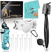 15PCS Golf Accessories Kit - Include Golf Club Cleaner Brush with Groove Cleaner Tool, Golf Ball Bag, Divot Tool with Magnetic Ball Marker, Towel, Golf Tees, Golf Gift for Men/Women