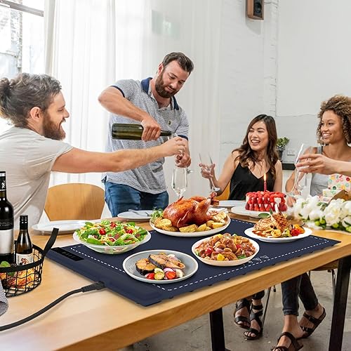 Miniatura 7 de Bandeja de calentamiento eléctrica, 3 modos y calefacción de superficie completa, enrollable y portátil, nanomaterial de silicona de alta calidad, 3