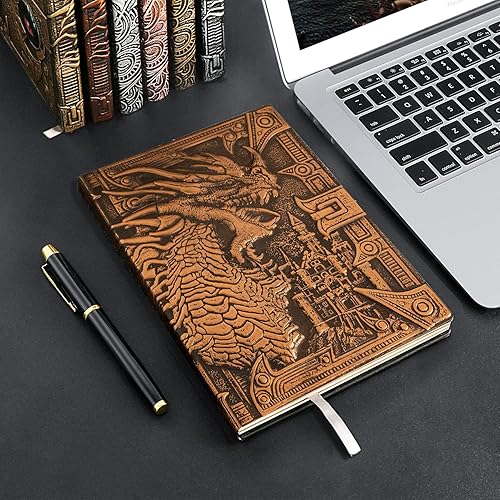 Miniatura 5 de DND - Cuaderno de Dungeon and Dragon de cuero en relieve 3D, diario de dragón con bolígrafo negro y funda para bolígrafo, diario de viaje vintage
