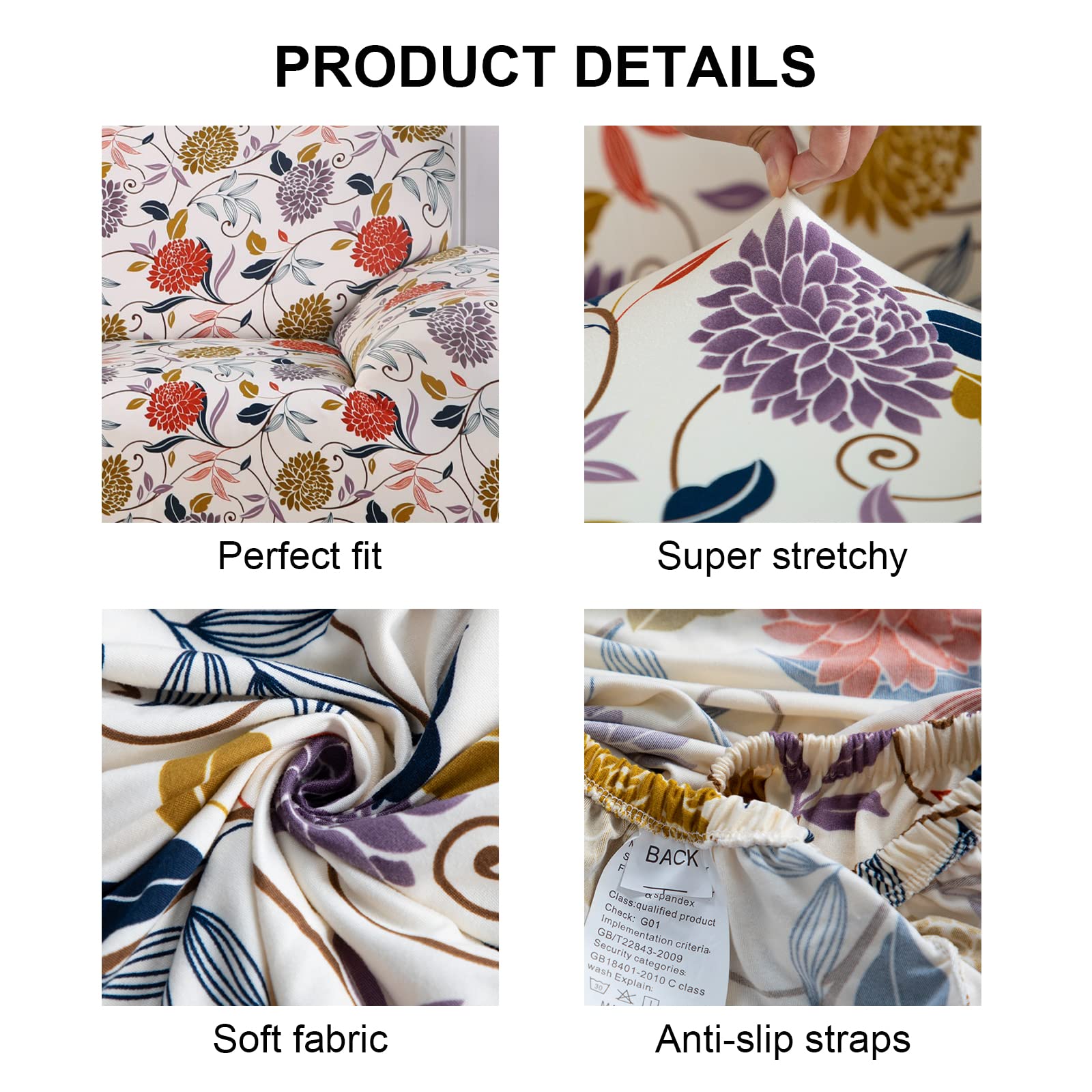 Jaotto Copridivano 3 Posti Elasticizzato, Fodera per Divano Elasticizzato Fantasia Antiscivolo Antimacchia, Copridivano con Braccioli Tessuto Super Morbido Universale,Stile Fiore