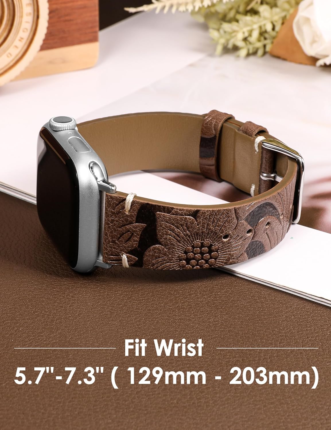 Wearlizer Retro Floral Relief Band Compatible with Apple Watch Bands 41/40/38/4245/44/42/46/49mm, Soft Leather Western Vintage Classical Strap for Women iWatch Series 11/10/9/8/7/6/5/4/3/2/1/SE/Ultra Yellow Currant 40/38/41/42mm(Series 11/10)