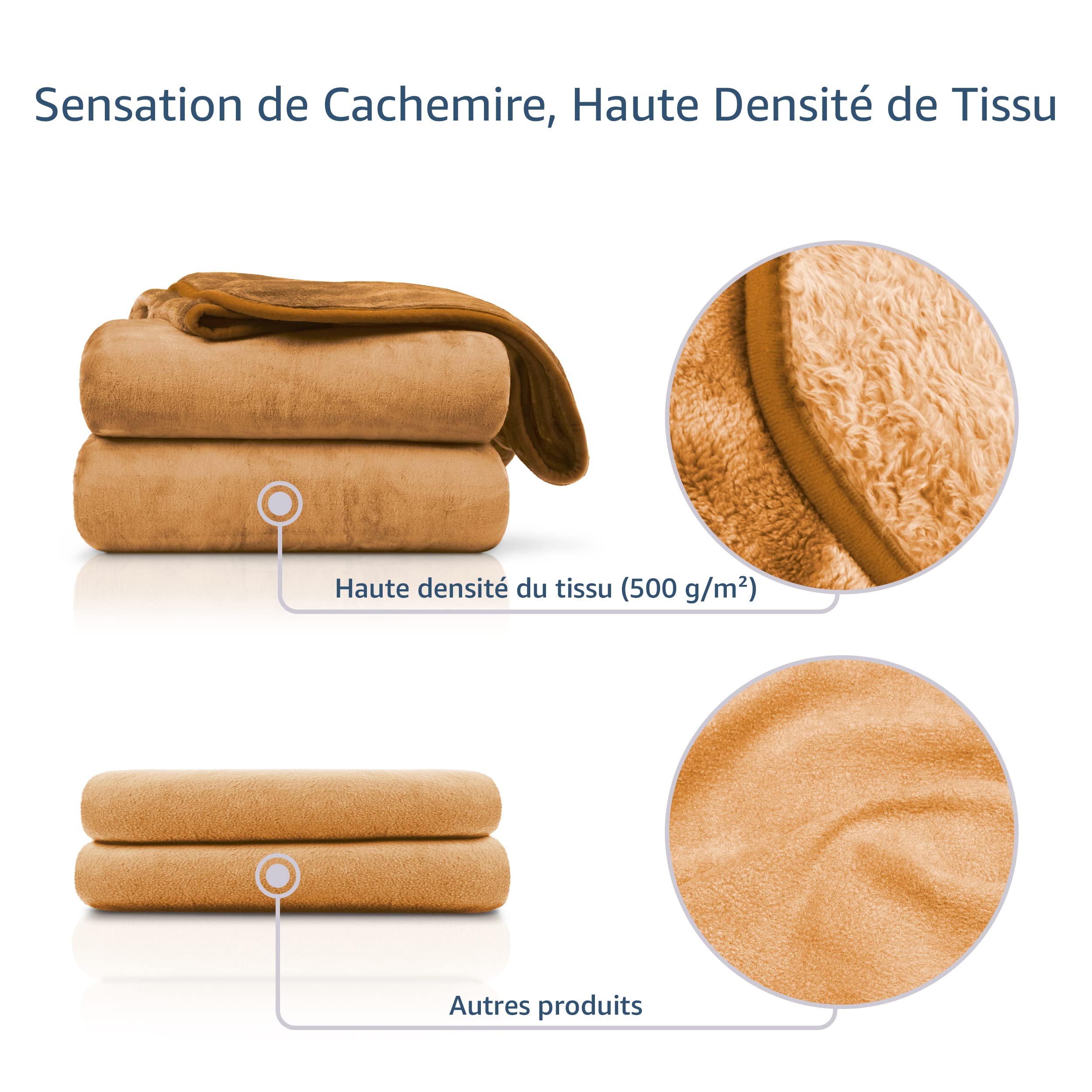 Amago - Couverture Extra Douce, Sensation Cachemire, 180 x 220 cm - Sable
