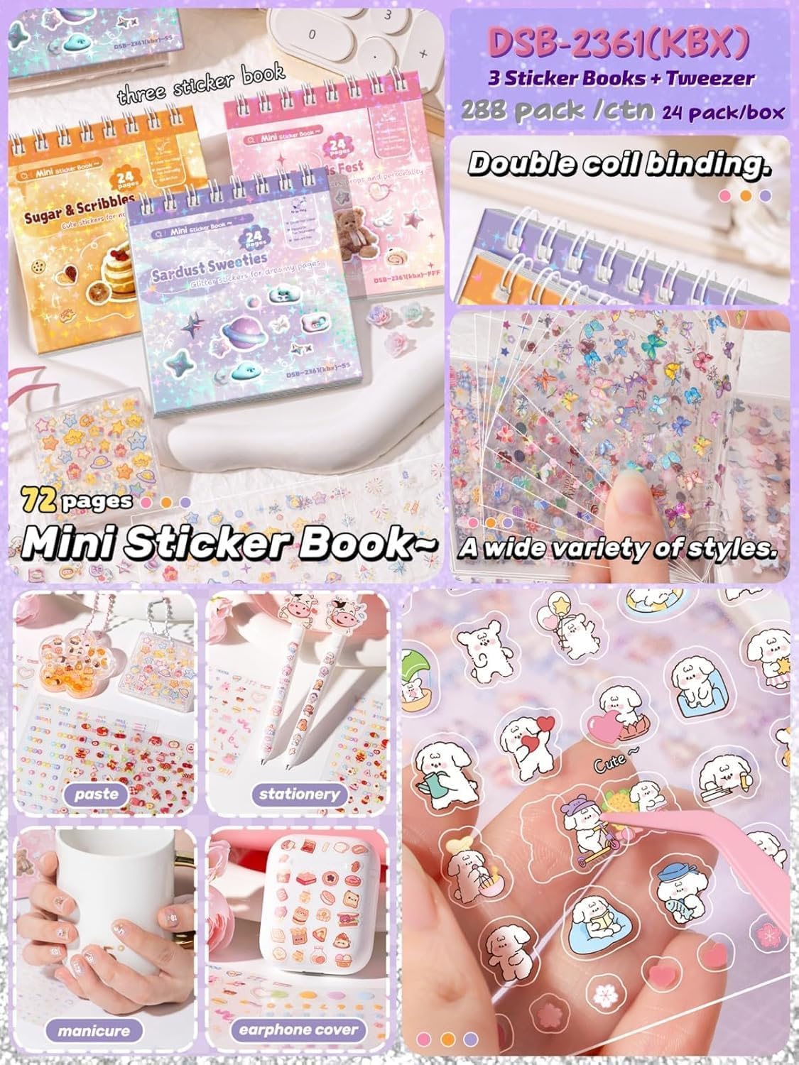 Mini Glitter Sticker Books - Kawaii Designs -5 Mini Glitter Sticker Books - Kawaii Designs -5