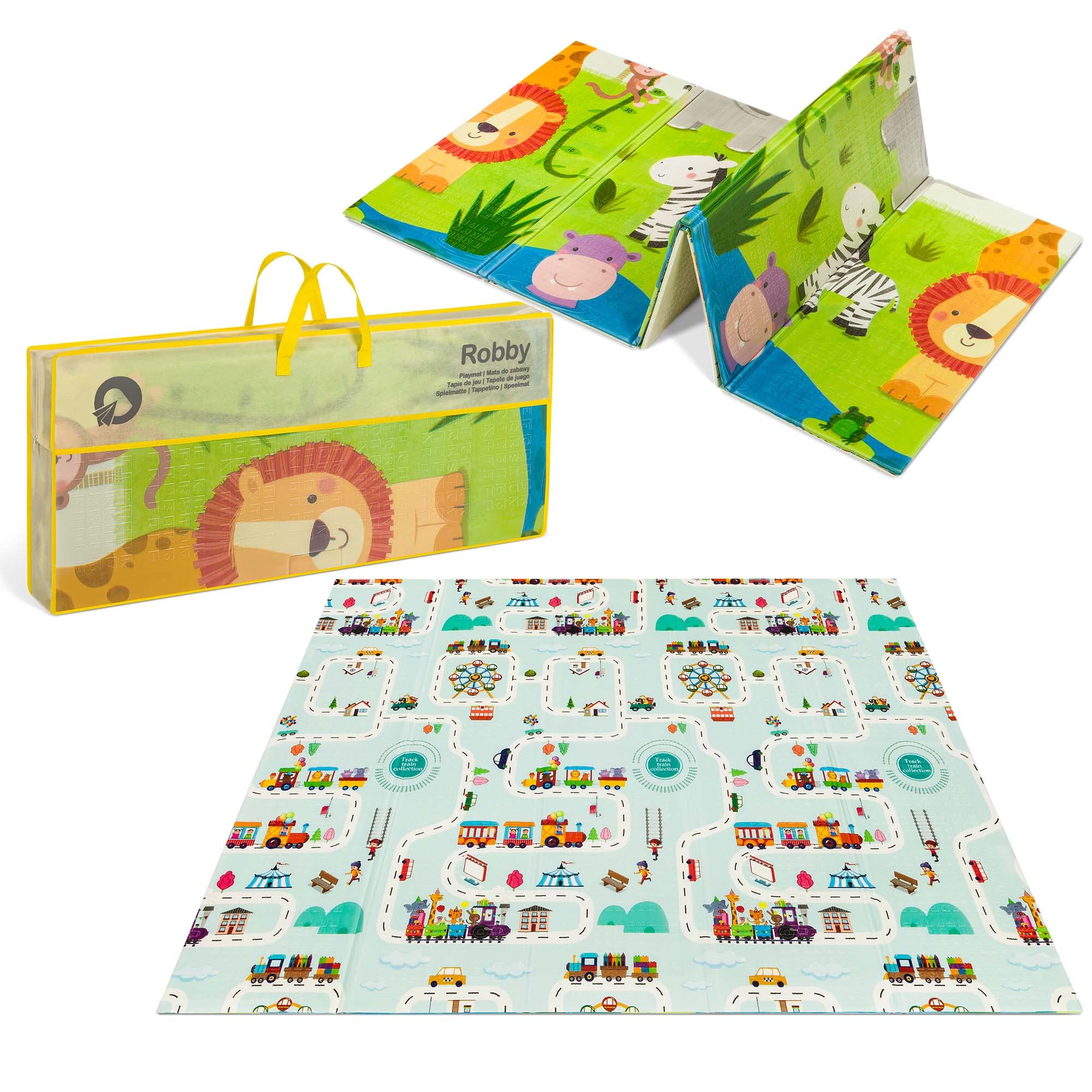 LIONELO Robby Grande reversibile tappetino gioco e educativo 200x180cm per neonati e bambini & Anika 2in1 Palestrina Tappetino da Gioco Box 114cm Cuscino sotto la Pancia Ricco