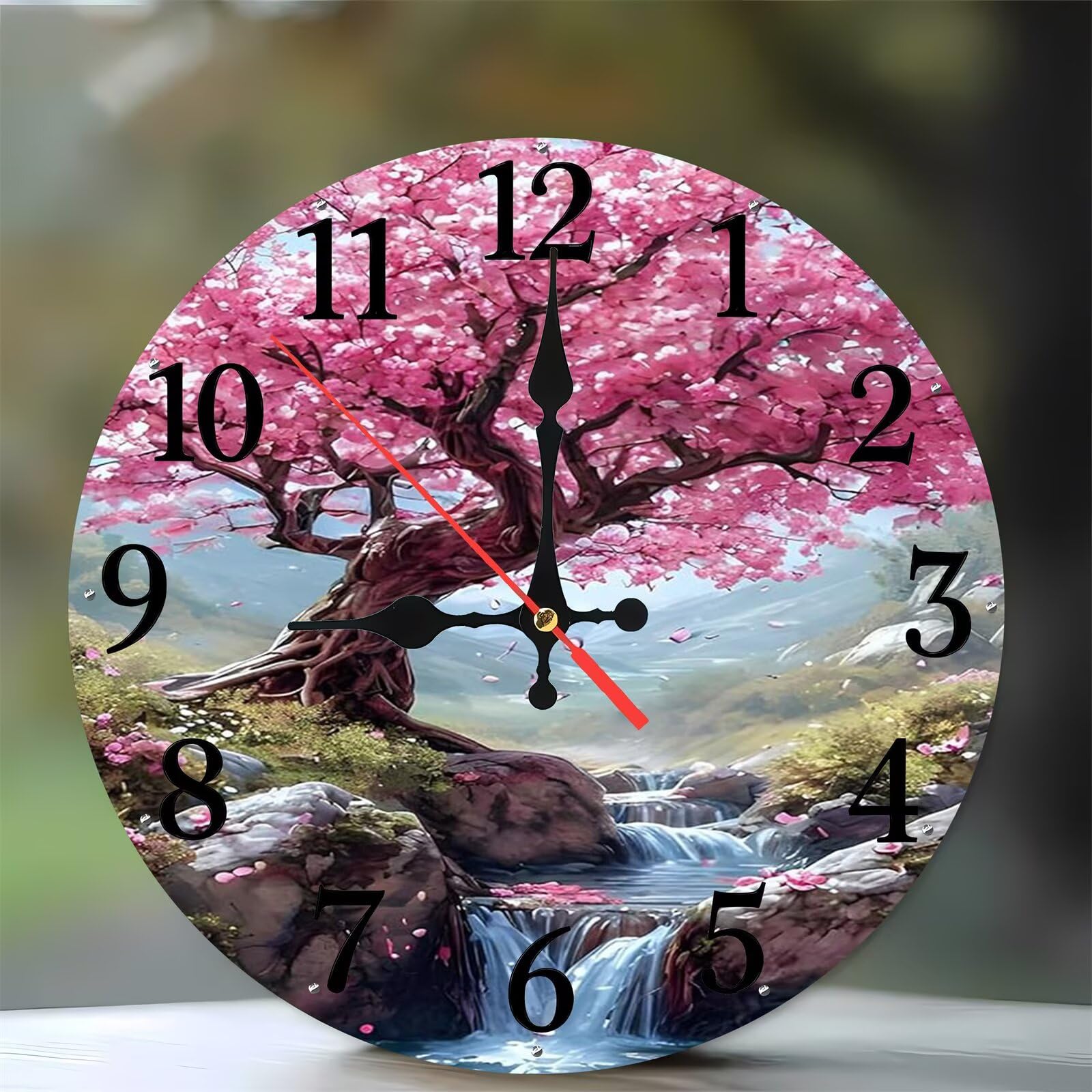 Horloge murale en bois ronde 35 cm rose pour salon et cuisine